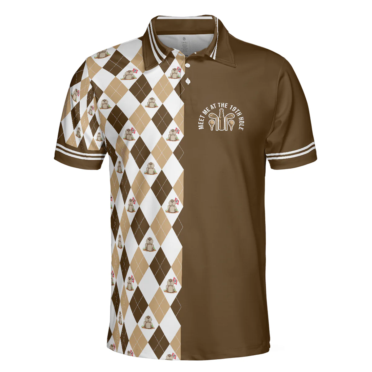 Golf Men Polo Shirt, Argyle Pattern Golf Shirts, Gopher Meet Me At The 19th Hole Short Sleeve Polo Shirt For Men - Gift For Golfers, Golf Lovers - Image 3