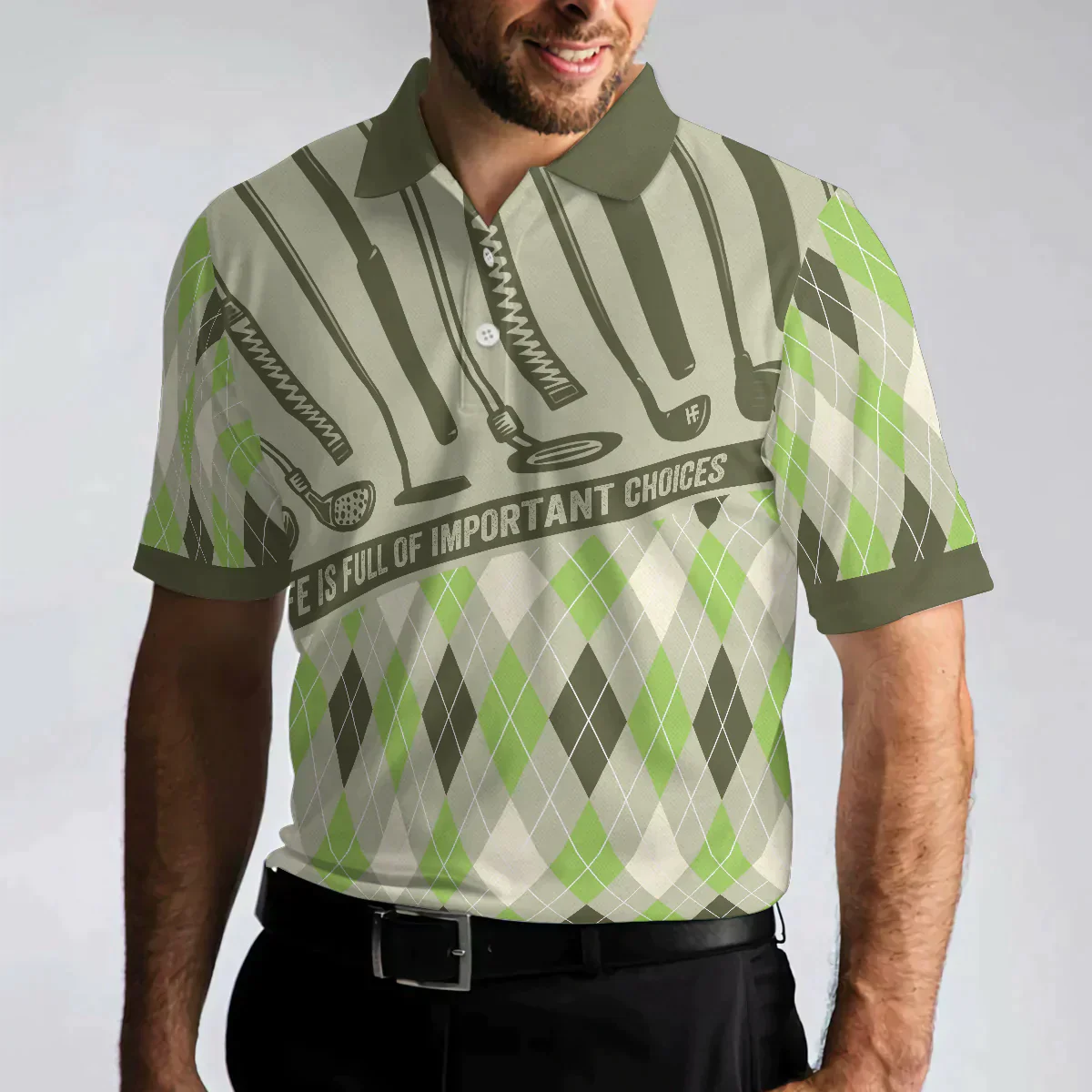 Golf Men Polo Shirt, Argyle Pattern Golf Shirts, Life Is Full Of Important Choices Shirt For Men - Gift For Golfers, Golf Lovers - Image 4