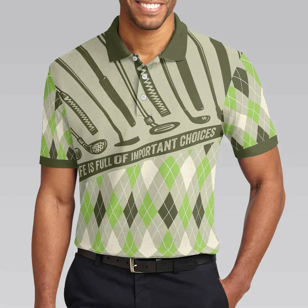 Golf Men Polo Shirt, Argyle Pattern Golf Shirts, Life Is Full Of Important Choices Shirt For Men - Gift For Golfers, Golf Lovers - Image 5