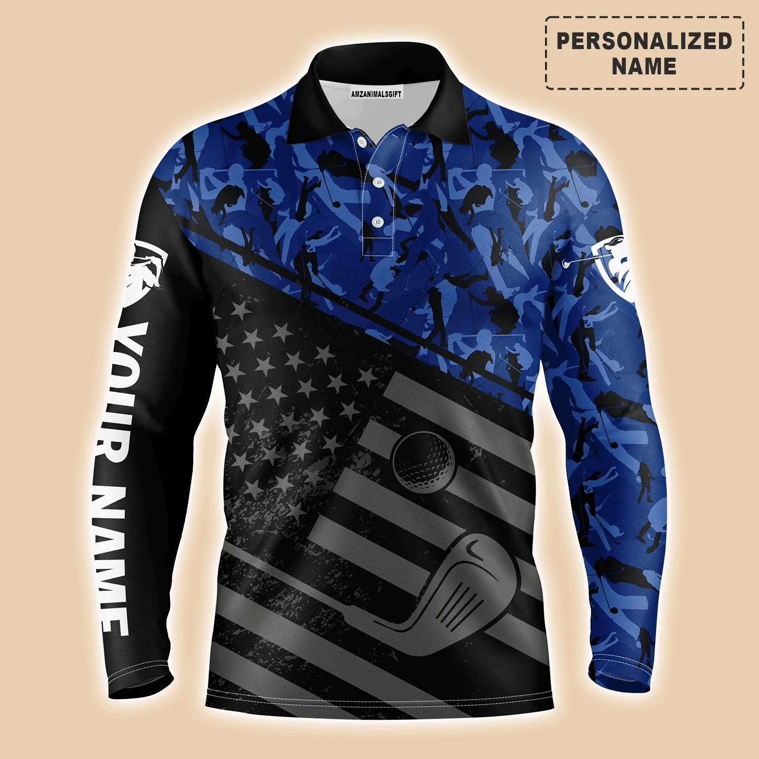 Golf Men Polo Shirt - Black American Flag Patriotic Camo Pattern Custom Name Apparel - Personalized Gift For Golf Lover, Team, 4th July, Patriotic - Image 6