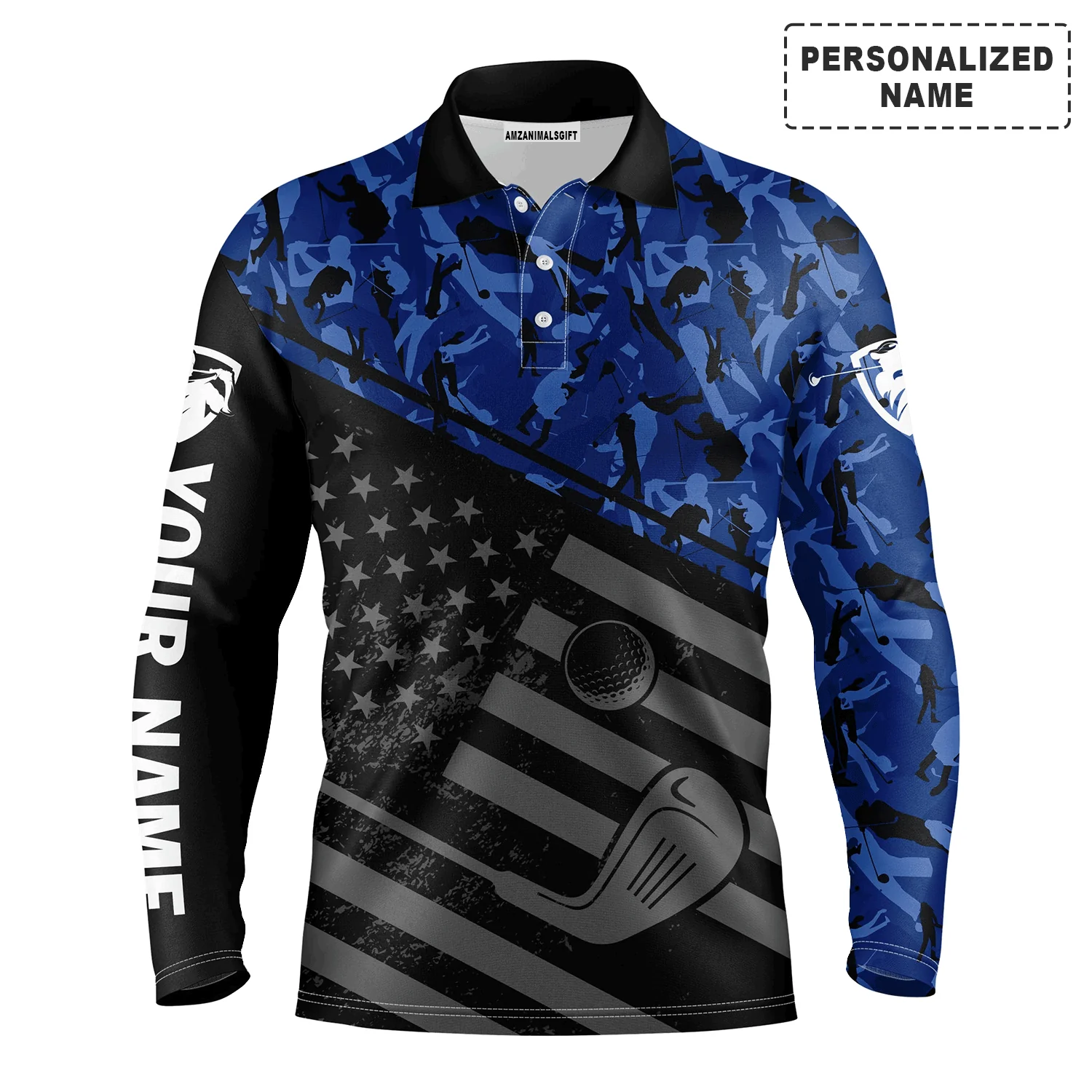 Golf Men Polo Shirt - Black American Flag Patriotic Camo Pattern Custom Name Apparel - Personalized Gift For Golf Lover, Team, 4th July, Patriotic - Image 9