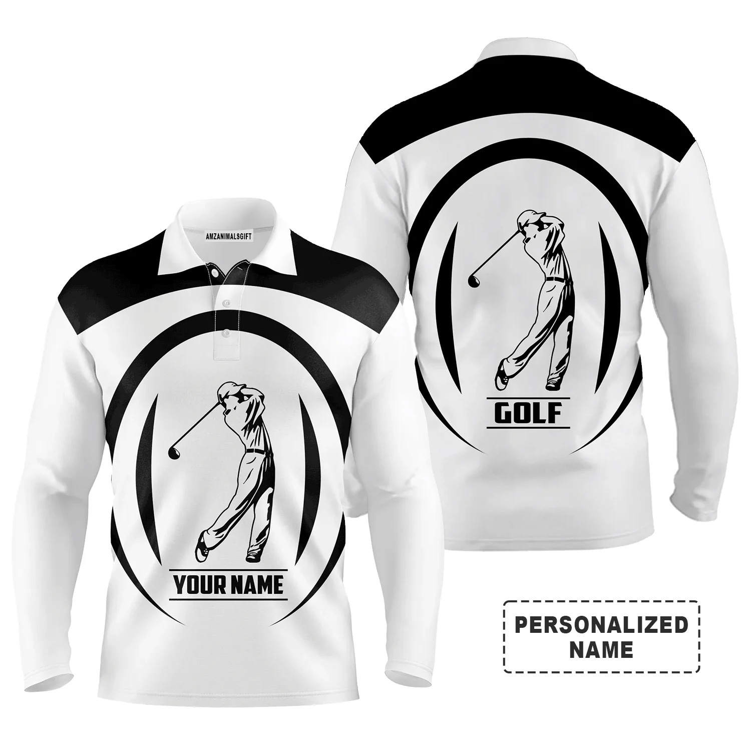 Golf Men Polo Shirt - Black And White Golfer Custom Name Apparel - Personalized Gift For Golf Lover, Team - Image 4