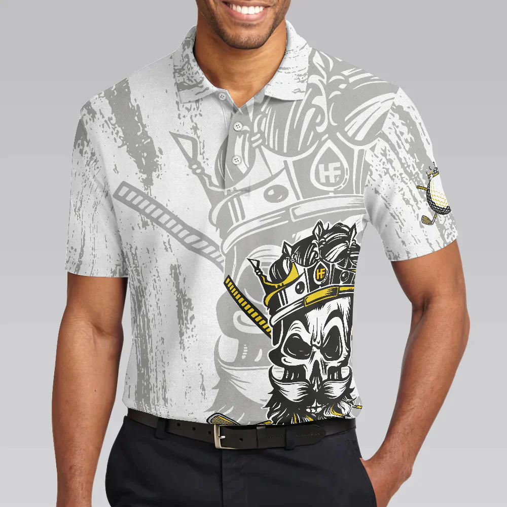 Golf Men Polo Shirt, Black And White Skull, I'm The King Of The Course Golf Shirt For Men - Perfect Gift For Golfers, Golf Lovers - Image 5