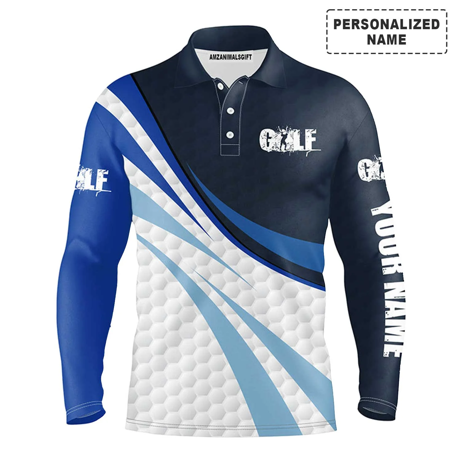 Golf Men Polo Shirt - Blue And White Golf Balls Custom Name Apparel Men Polo Shirt - Personalized Gift For Golf Lover, Team, Golfer - Image 3