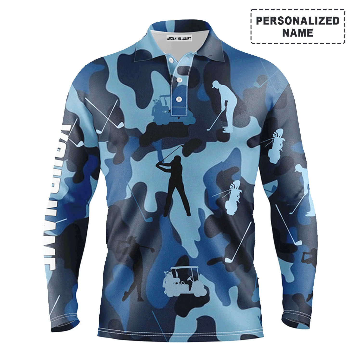Golf Men Polo Shirt - Blue Camo Custom Name Apparel Men Polo Shirt - Personalized Gift For Golf Lover, Team, Golfers - Image 2