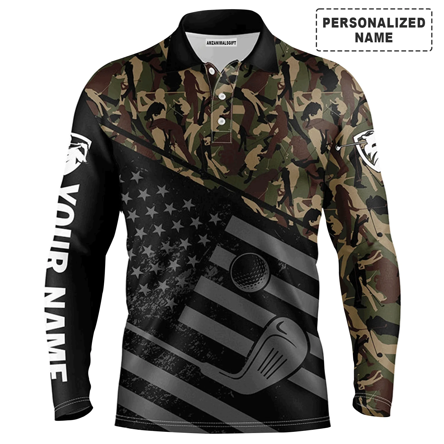 Golf Men Polo Shirt, Camo Polo Custom Name, Black American Flag Patriotic Apparel - Personalized Sports Gift For Men, Husband, Boyfriend, Golf Lovers - Image 4