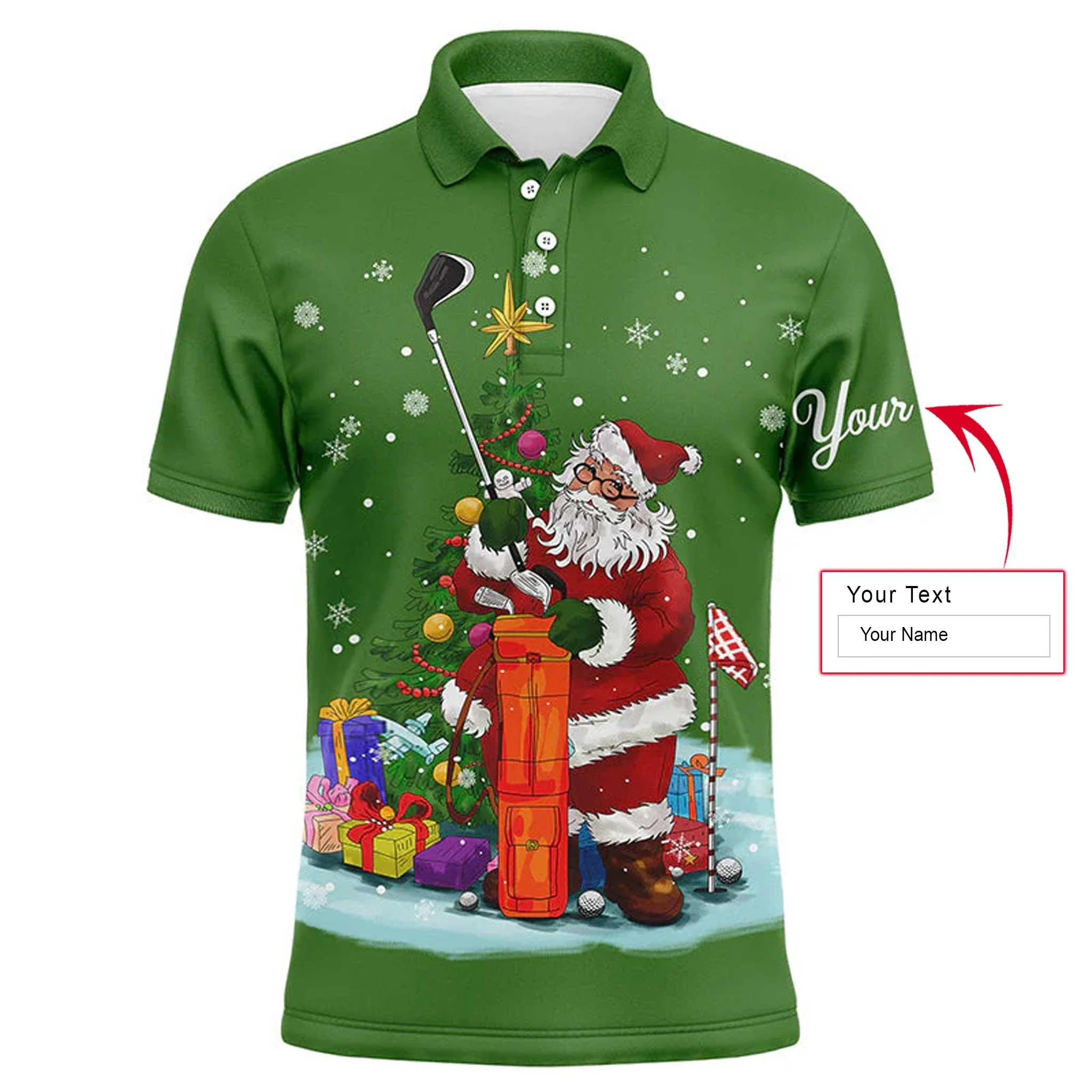 Golf Men Polo Shirt - Christmas Custom Name, Santa Golfer Apparel - Personalized Gift For Golf Lover, Men, Husband, Boyfriend, Team