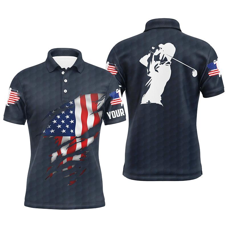 Golf Men Polo Shirt - Custom Name American Flag Apparel - Personalized Gift For Golf Lover, Men, Husband, Team, Patriotic, 4th July, Independent Day - Image 3