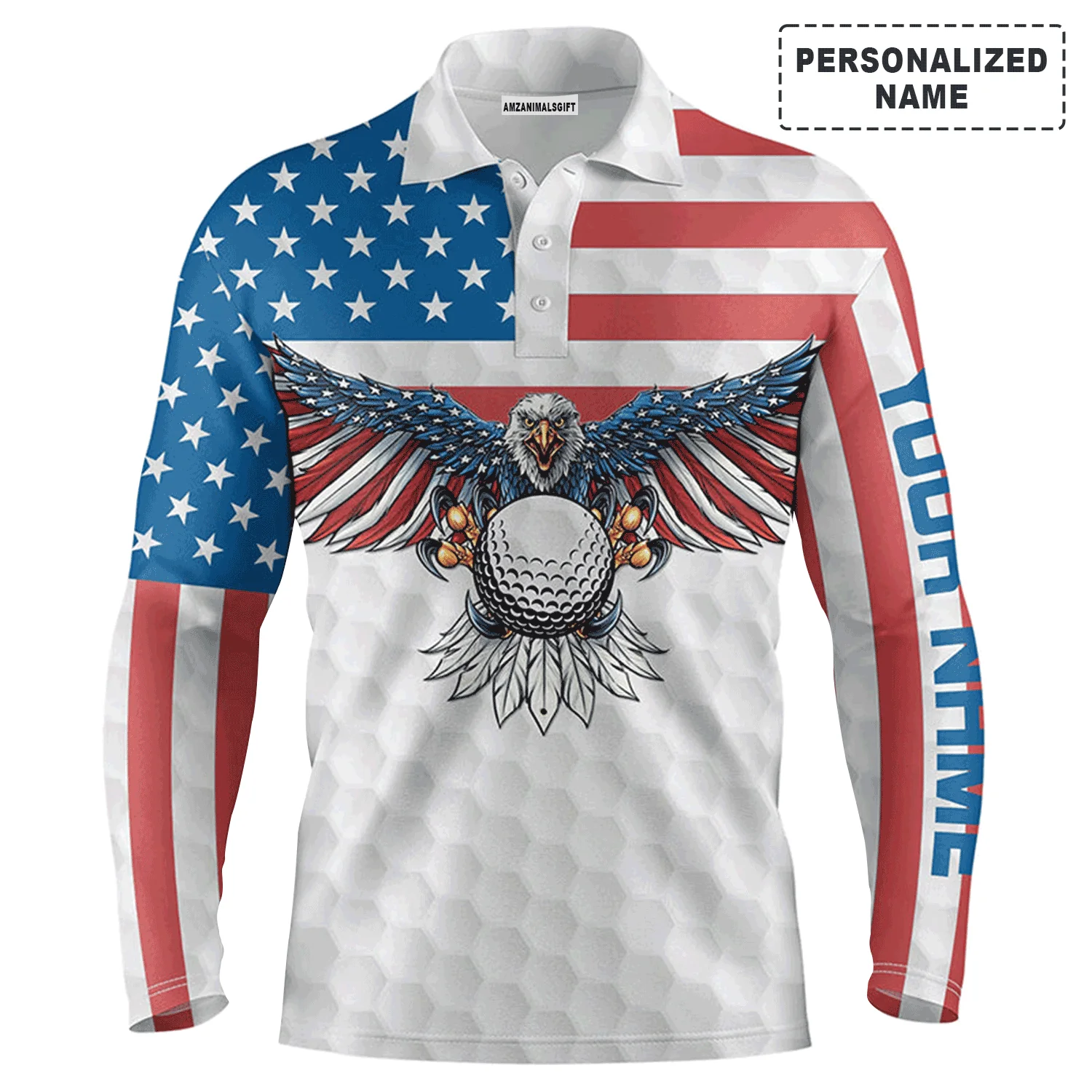Golf Men Polo Shirt - Custom Name American Flag Eagle Golf Ball Apparel - Personalized Gift For Golf Lover, Team, Golfers, Patriotic, 4th July - Image 3