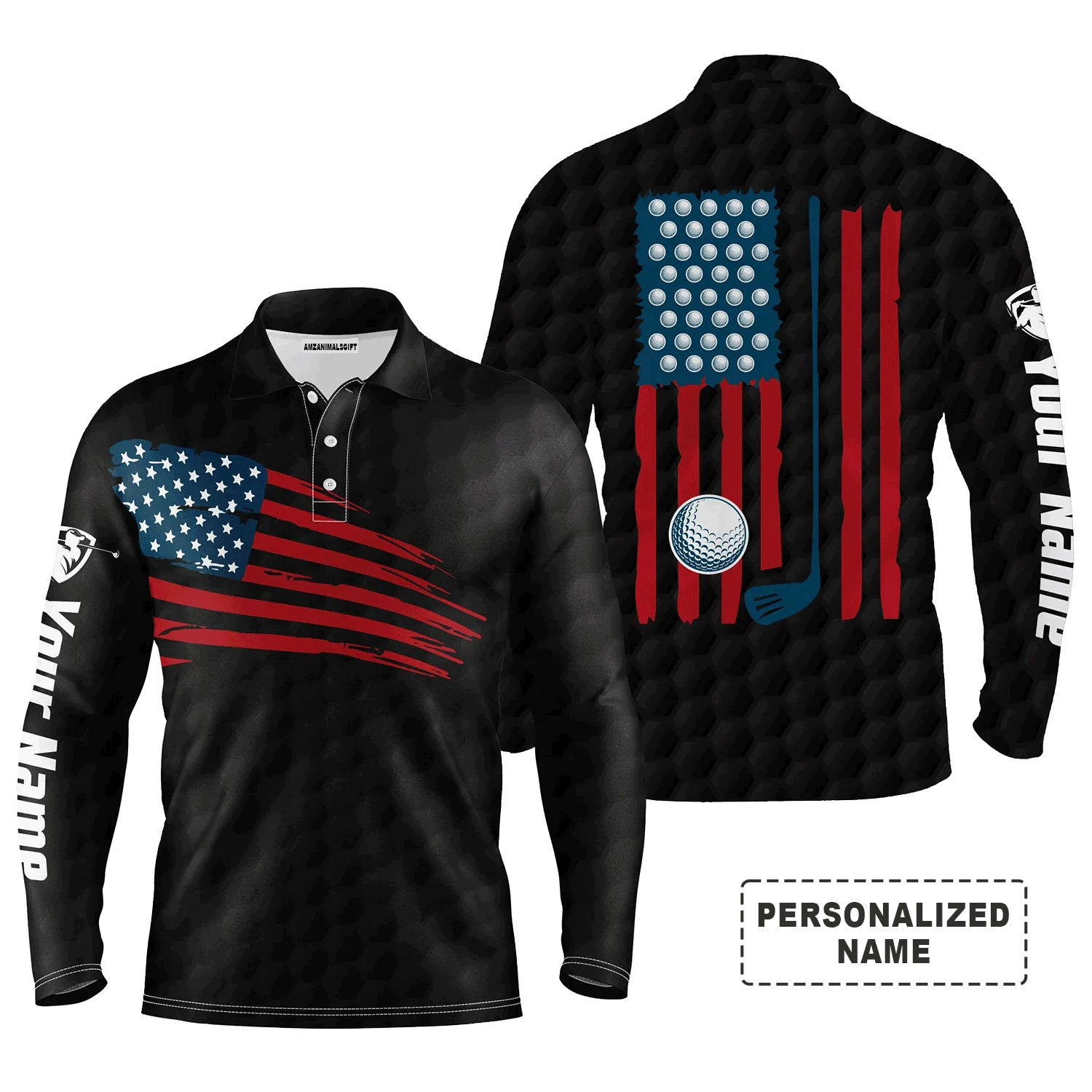 Golf Men Polo Shirt - Custom Name American Flag Multicolor Apparel - Personalized Gift For Golf Lover, Team, Husband, Boyfriend, 4th July, Patriotic - Image 16