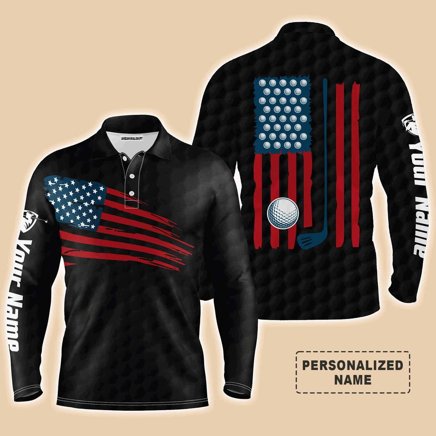 Golf Men Polo Shirt - Custom Name American Flag Multicolor Apparel - Personalized Gift For Golf Lover, Team, Husband, Boyfriend, 4th July, Patriotic - Image 5