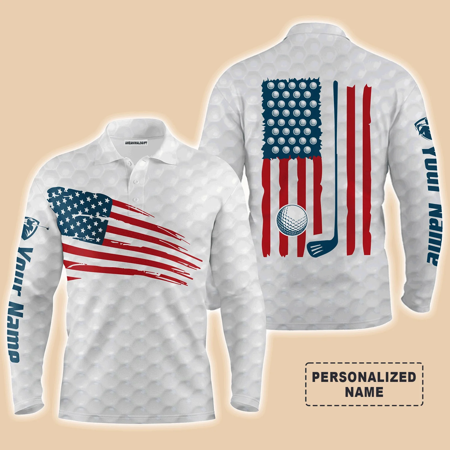 Golf Men Polo Shirt - Custom Name American Flag Multicolor Apparel - Personalized Gift For Golf Lover, Team, Husband, Boyfriend, 4th July, Patriotic - Image 6