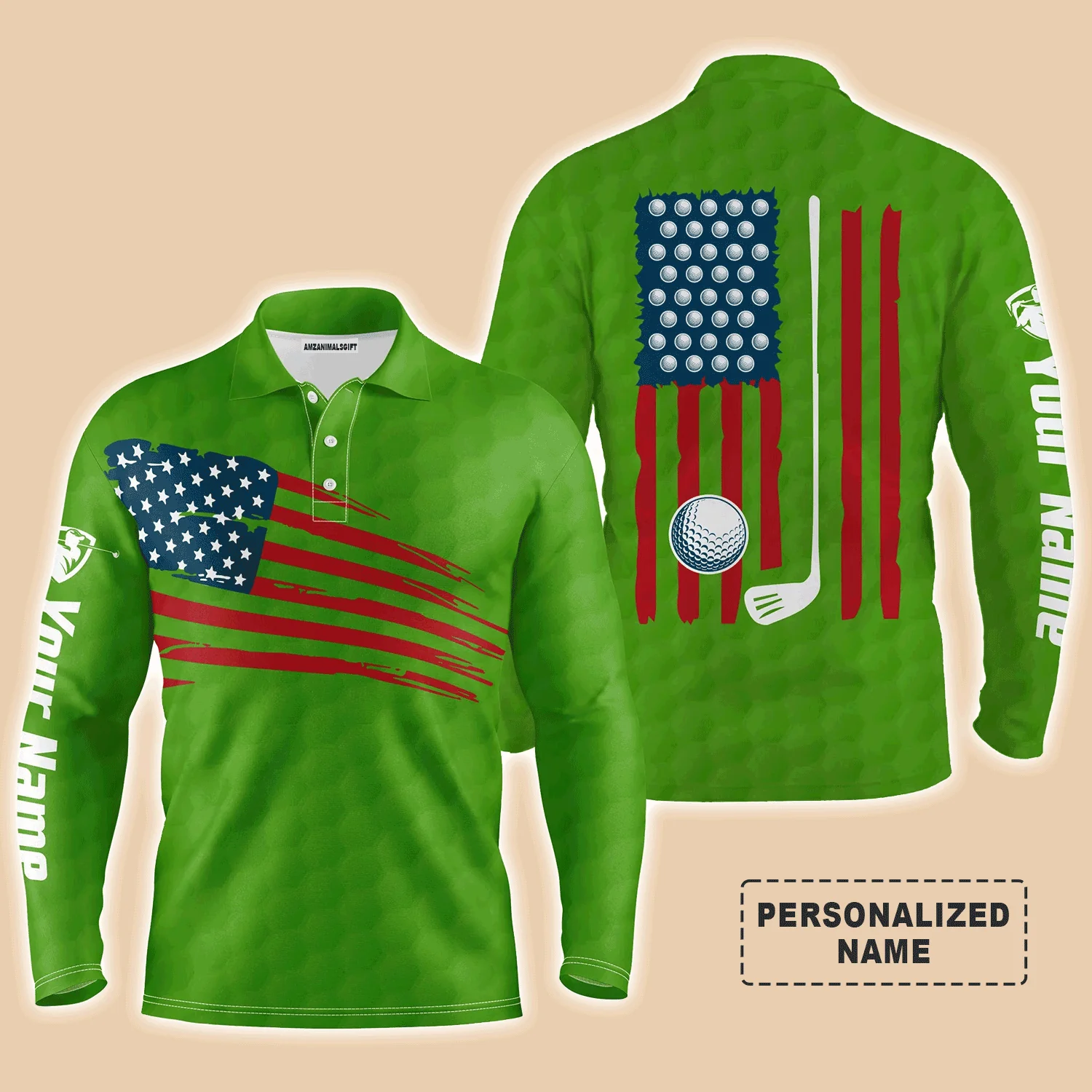 Golf Men Polo Shirt - Custom Name American Flag Multicolor Apparel - Personalized Gift For Golf Lover, Team, Husband, Boyfriend, 4th July, Patriotic - Image 8