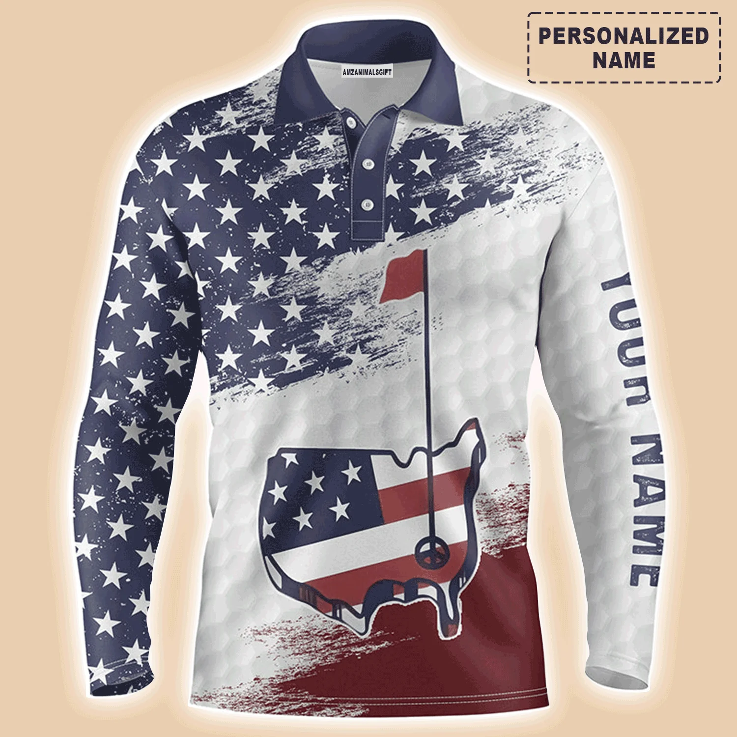 Golf Men Polo Shirt - Custom Name American Flag Sasquatch Playing Apparel - Personalized Gift For Golf Lover, Team, Patriotic, 4th July - Image 2