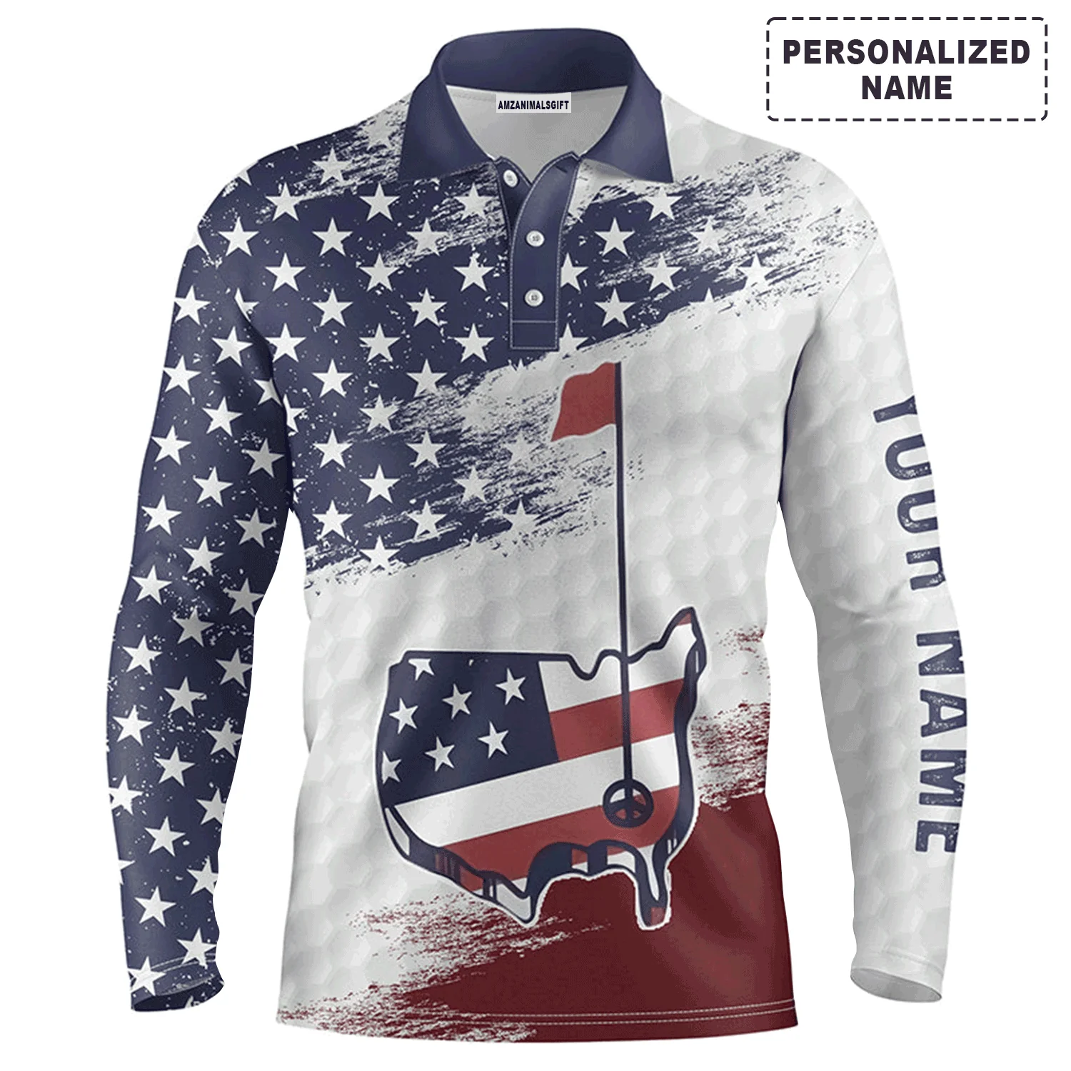 Golf Men Polo Shirt - Custom Name American Flag Sasquatch Playing Apparel - Personalized Gift For Golf Lover, Team, Patriotic, 4th July - Image 3