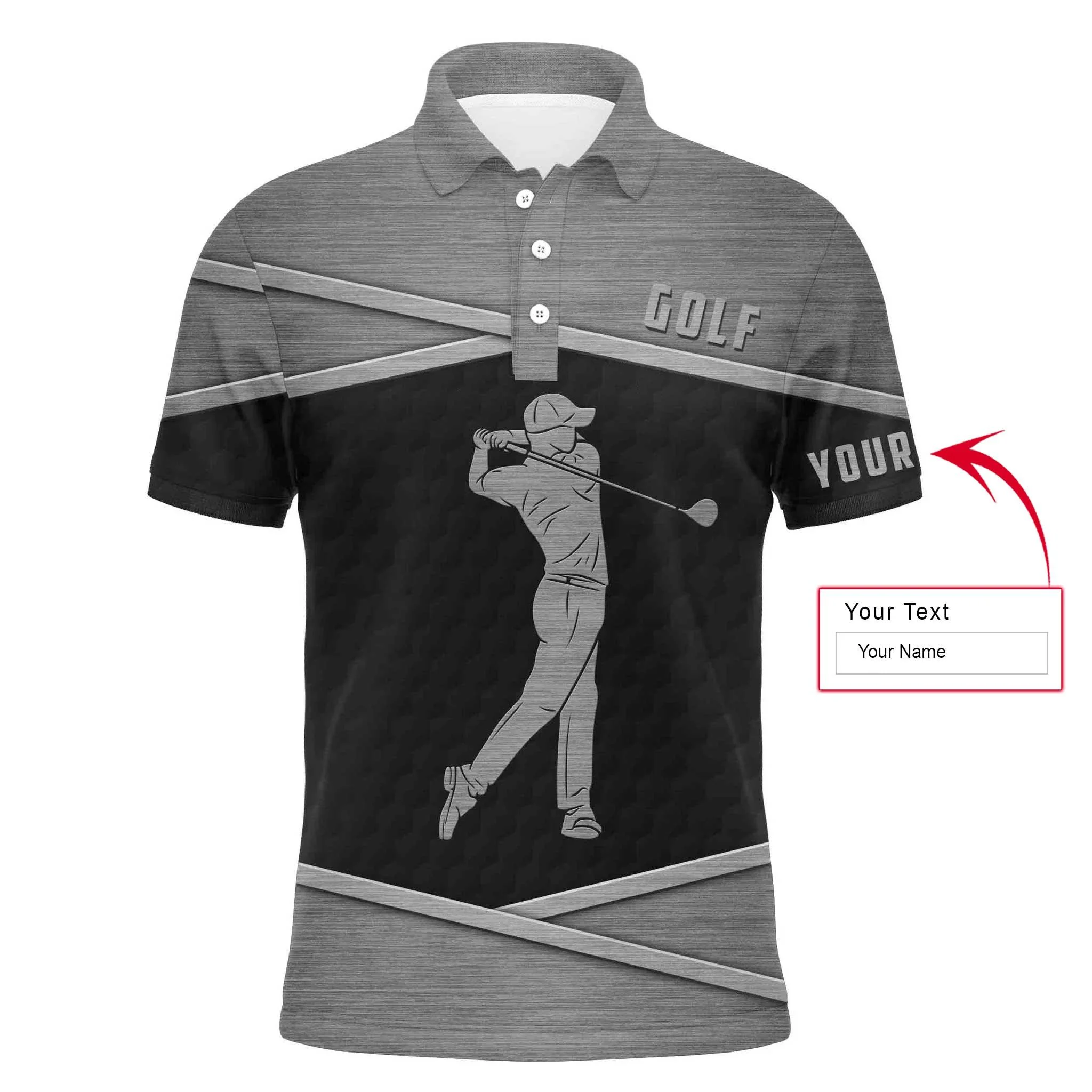 Golf Men Polo Shirt - Custom Name Black And Gray Apparel Men Polo Shirt - Personalized Gift For Golf Lover, Men, Husband, Team, Boyfriend