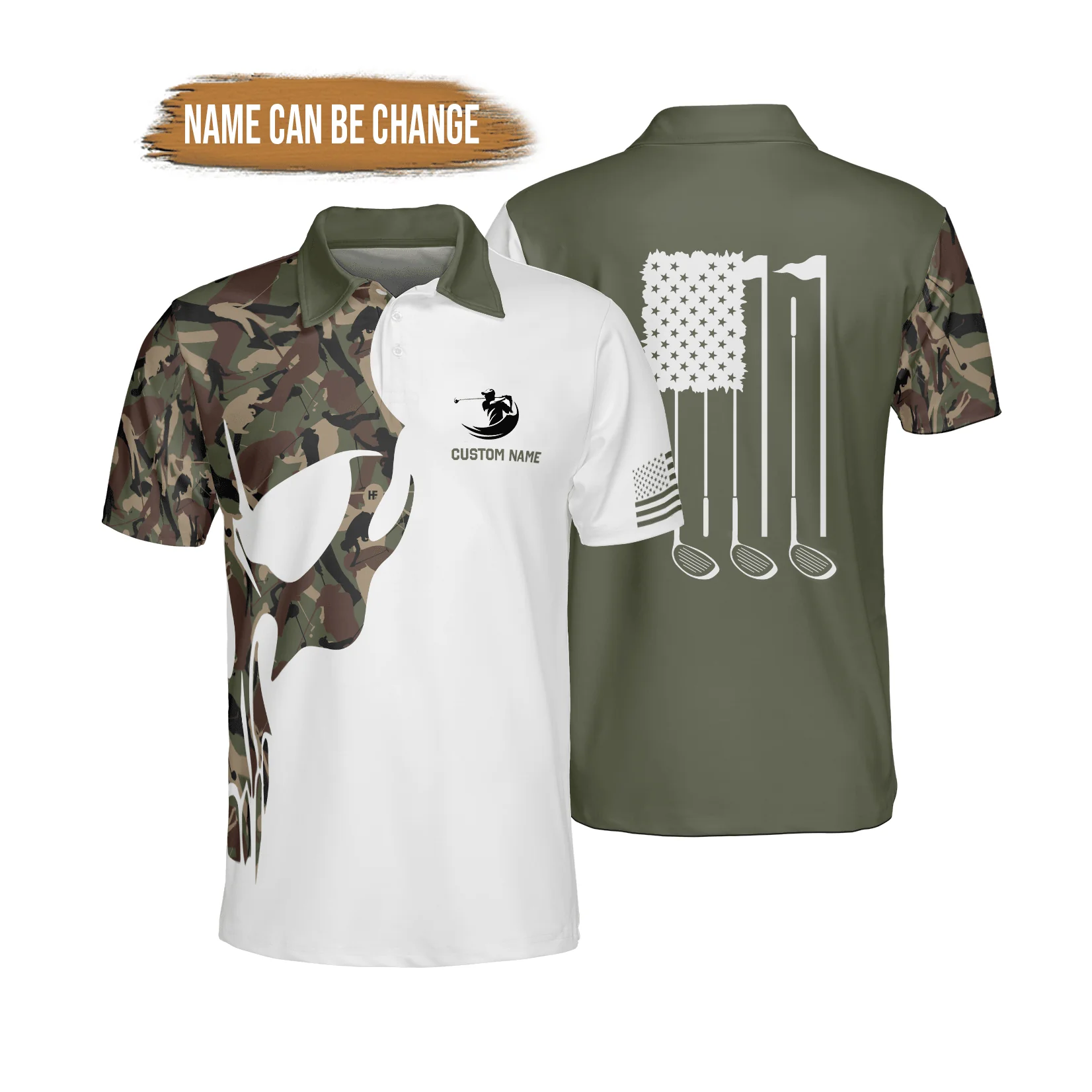 Golf Men Polo Shirt Custom Name - Camo Skull Background Personalized Golf Polo Shirt - Gift For Husband, Golfers