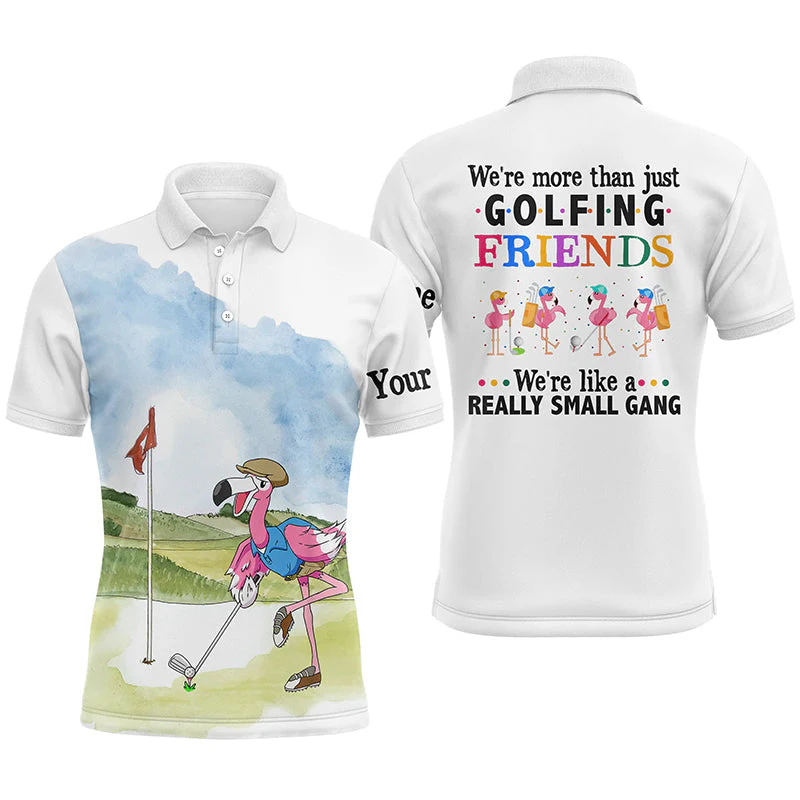 Golf Men Polo Shirt - Custom Name Funny Flamingo Apparel - We're More Than Just Golfing Friends - Personalized Gift For Golf Lover, Men, Team, Husband - Image 2