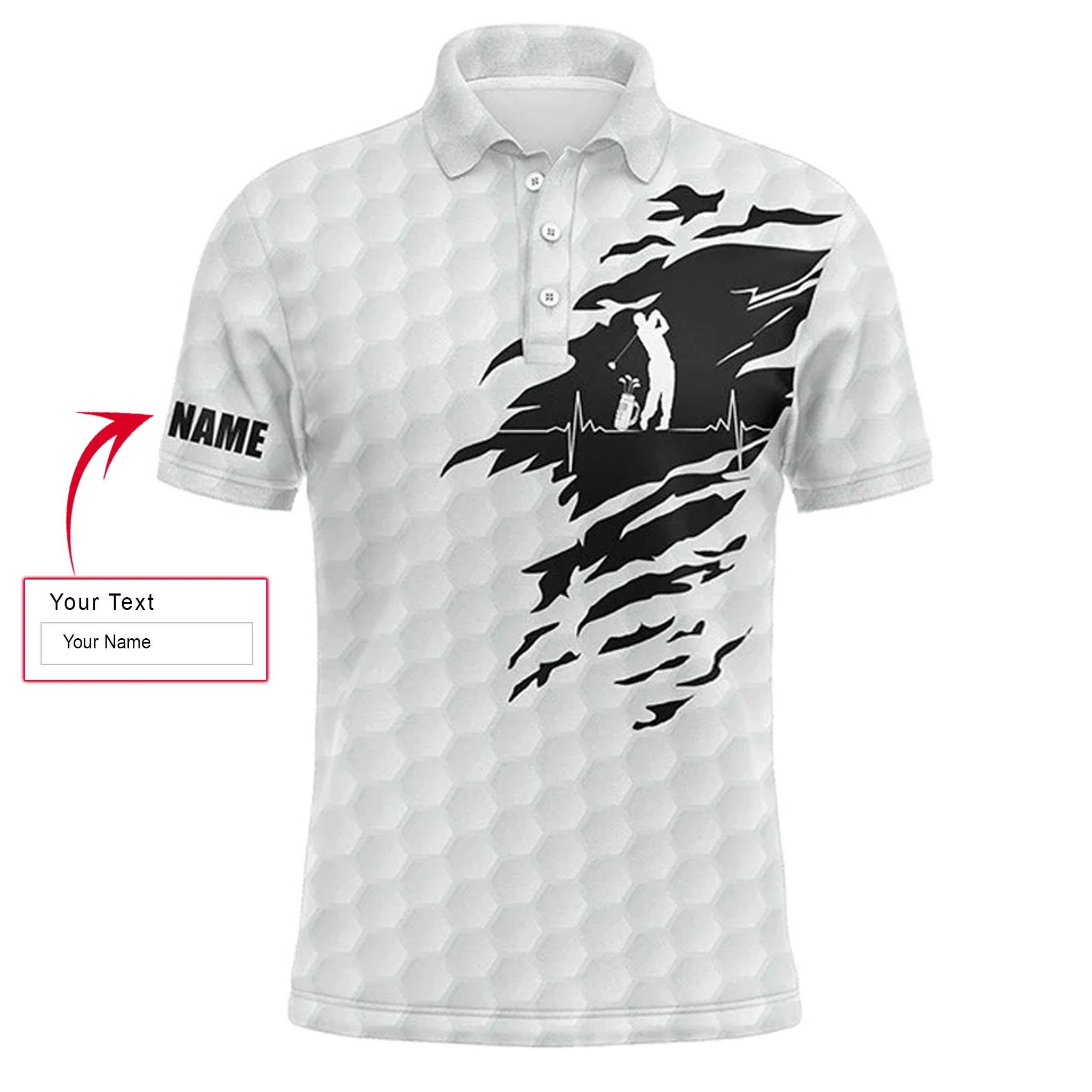 Golf Men Polo Shirt - Custom Name Golf Ball Pattern White Apparel Men Polo Shirt - Personalized Gift For Golf Lover, Men, Husband, Boyfriend, Team