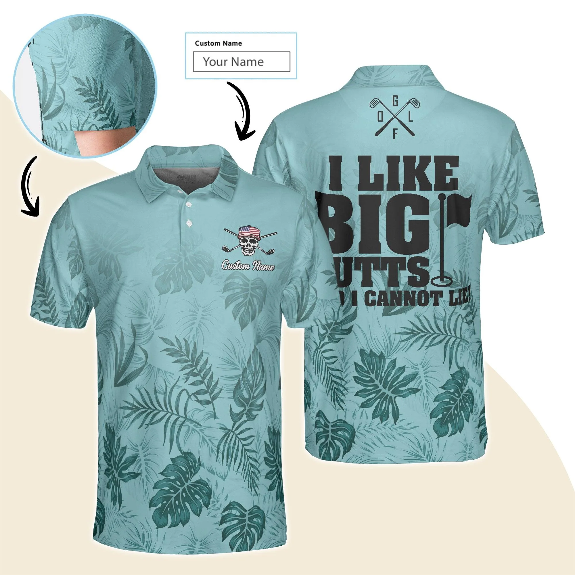 Golf Men Polo Shirt Custom Name - I Like Big Putts And I Cannot Lie Personalized Polo Shirt For Men - Gift For Golfers, Friend, Family
