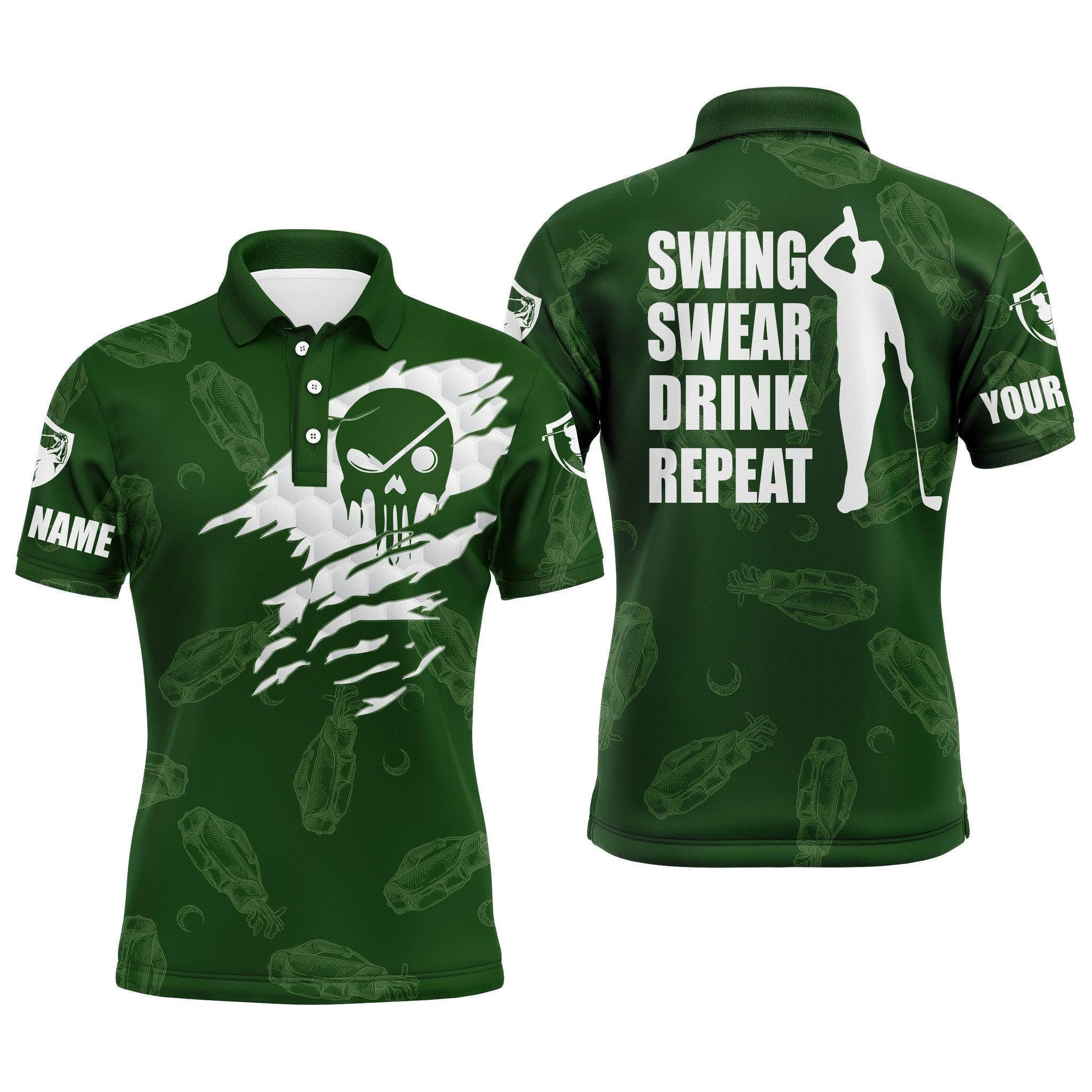Golf Men Polo Shirt - Custom Name Multicolor Golf Clubs Pattern - Swing Swear Drink Repeat Men Polo Shirt For Golf Lover - Image 2