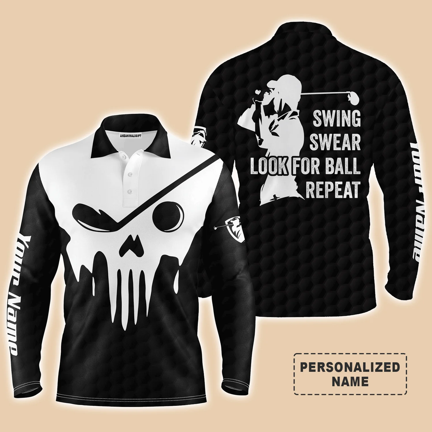 Golf Men Polo Shirt - Custom Name Multicolor Golf Skull - Swing Swear Look For Ball Repeat Men Polo Shirt - Perfect Polo Shirt For Men, Golfers - Image 7