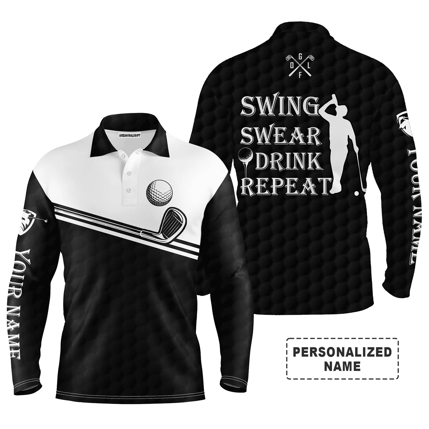 Golf Men Polo Shirt, Custom Name Multicolor Swing Swear Drink Repeat Apparel - Personalized Sports Gifts For Men, Husband, Boyfriend, Golf Lover - Image 14