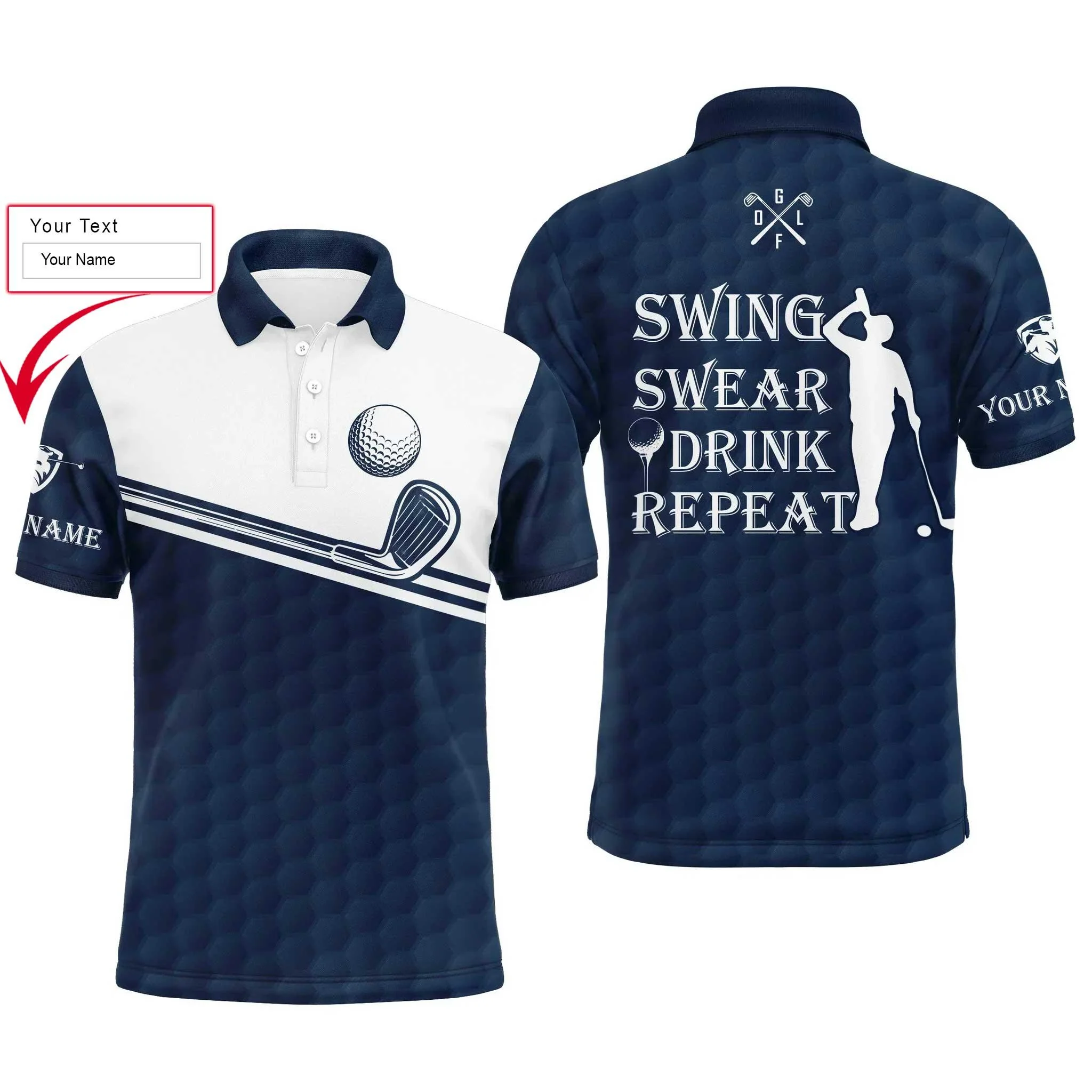 Golf Men Polo Shirt, Custom Name Multicolor Swing Swear Drink Repeat Apparel - Personalized Sports Gifts For Men, Husband, Boyfriend, Golf Lover - Image 2