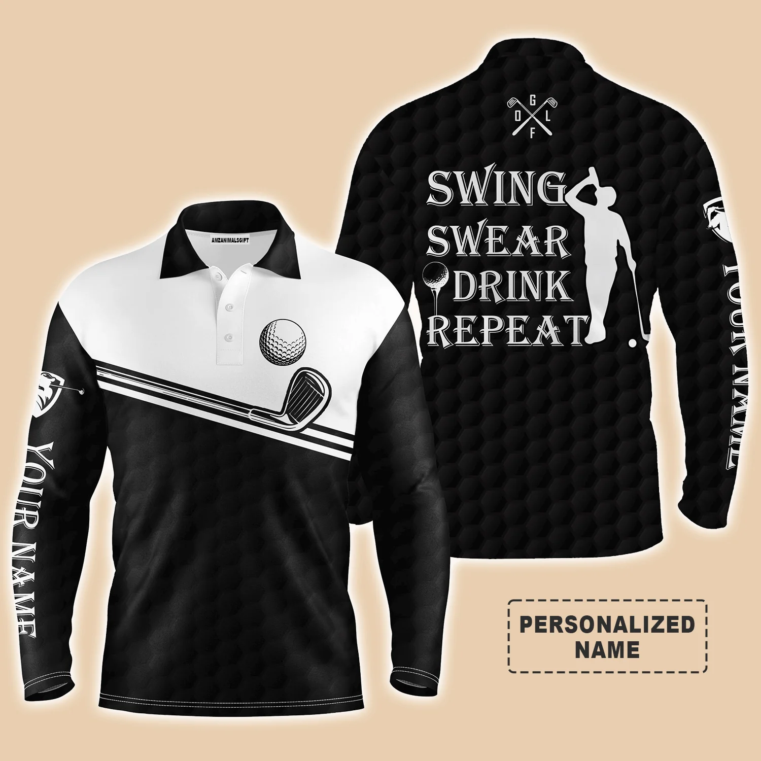 Golf Men Polo Shirt, Custom Name Multicolor Swing Swear Drink Repeat Apparel - Personalized Sports Gifts For Men, Husband, Boyfriend, Golf Lover - Image 6
