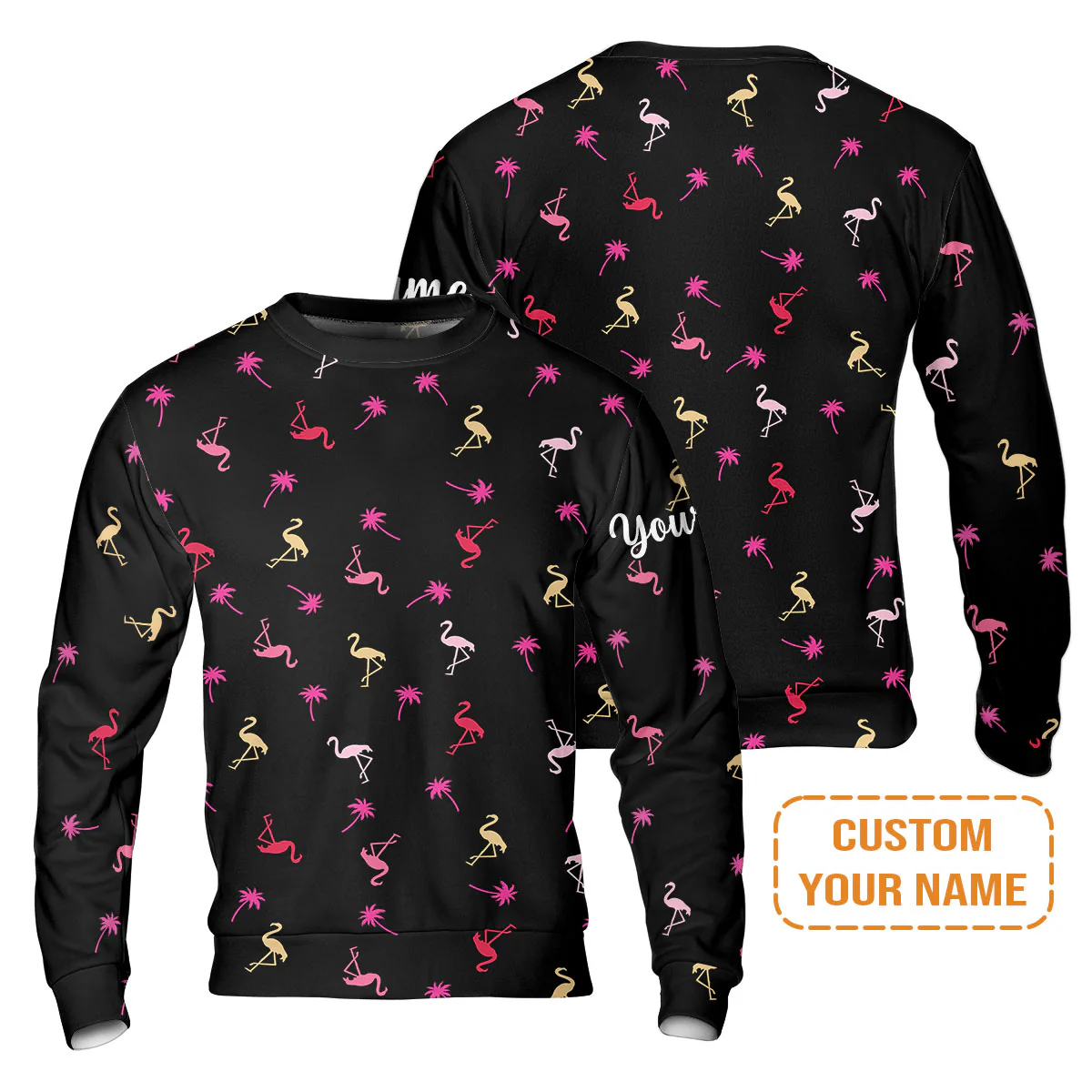 Flamingo Golf Men Polo Shirt - Custom Name Neon Pink Flamingos Palm Pattern Apparel - Personalized Gift For Golf Lover, Team, Husband, Boyfriend, Men - Image 7