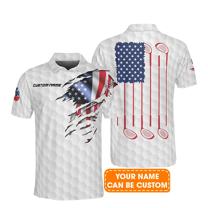 Golf Men Polo Shirt Custom Name - Patriotic Golf, US Flag Personalized Polo Shirt For Men - Gift For Golfers, Friend, Family - Image 2