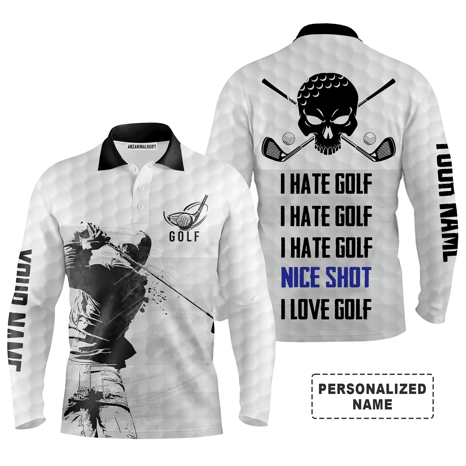 Golf Men Polo Shirt - Custom Name Skull Apparel - I Hate Golf Nice Shot I Love Golf Men Polo Shirt - Perfect Polo Shirt For Men, Golfers - Image 4