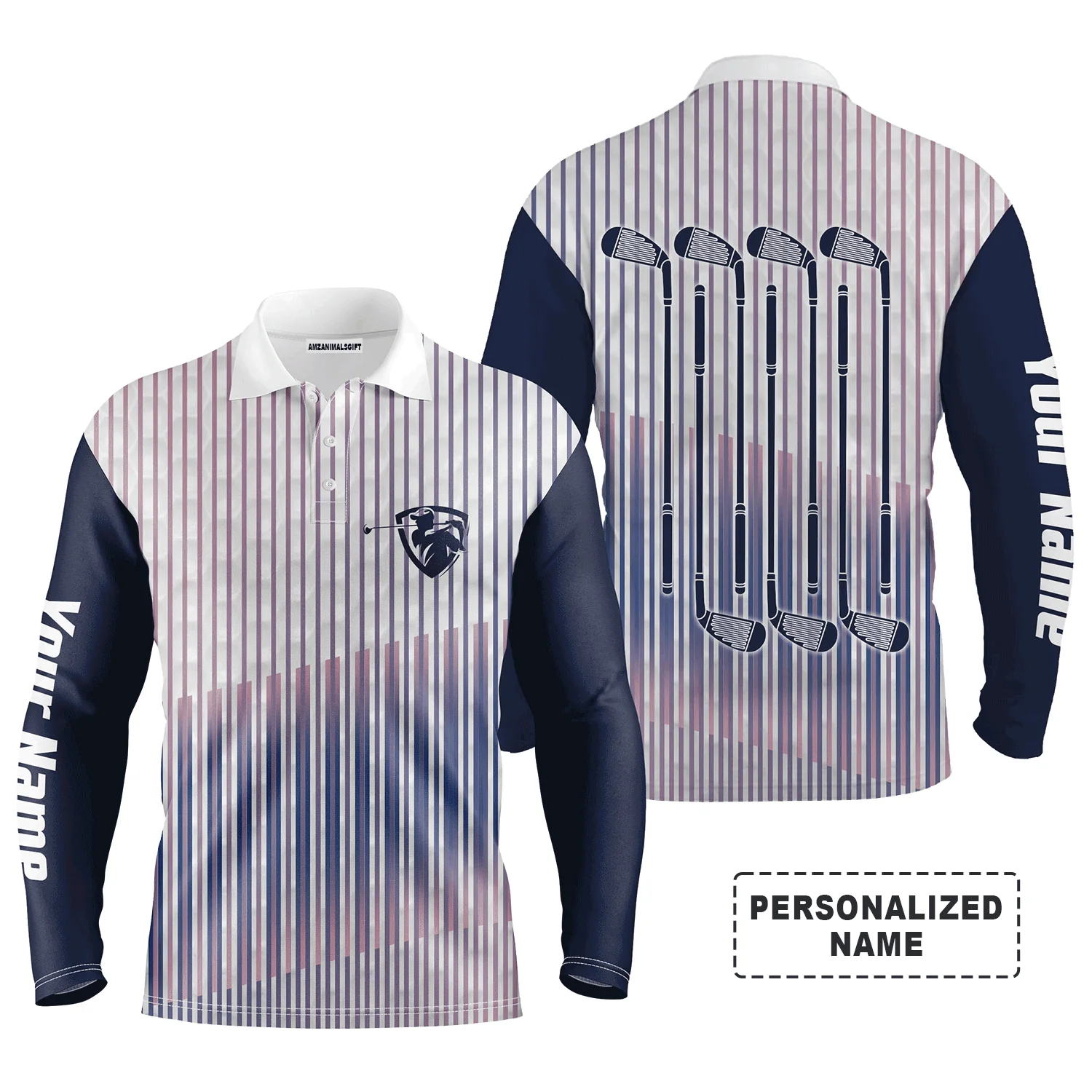 Golf Men Polo Shirt - Custom Name Stripe Pattern Apparel Men Polo SHirt - Personalized Gift For Golf Lover, Men, Dad, Husband, Boyfriend, Team - Image 2