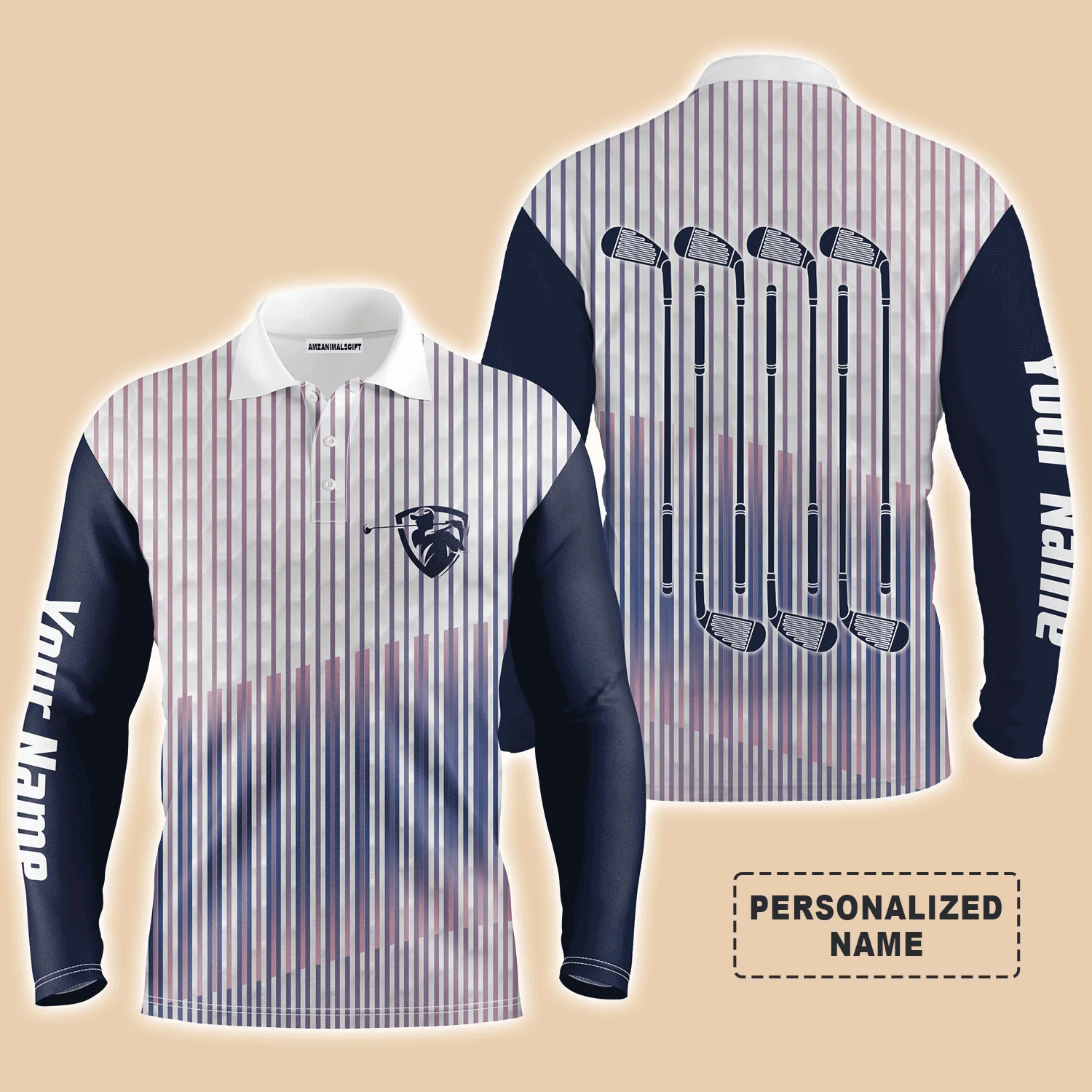 Golf Men Polo Shirt - Custom Name Stripe Pattern Apparel Men Polo SHirt - Personalized Gift For Golf Lover, Men, Dad, Husband, Boyfriend, Team - Image 3