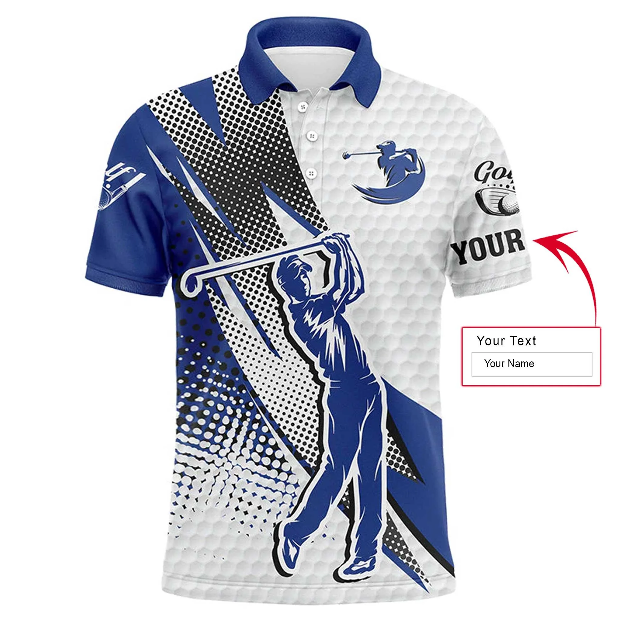 Golf Men Polo Shirt - Custom Name White And Blue Apparel - Personalized Gift For Golf Lover, Male, Husband, Boyfriend, Team Golf