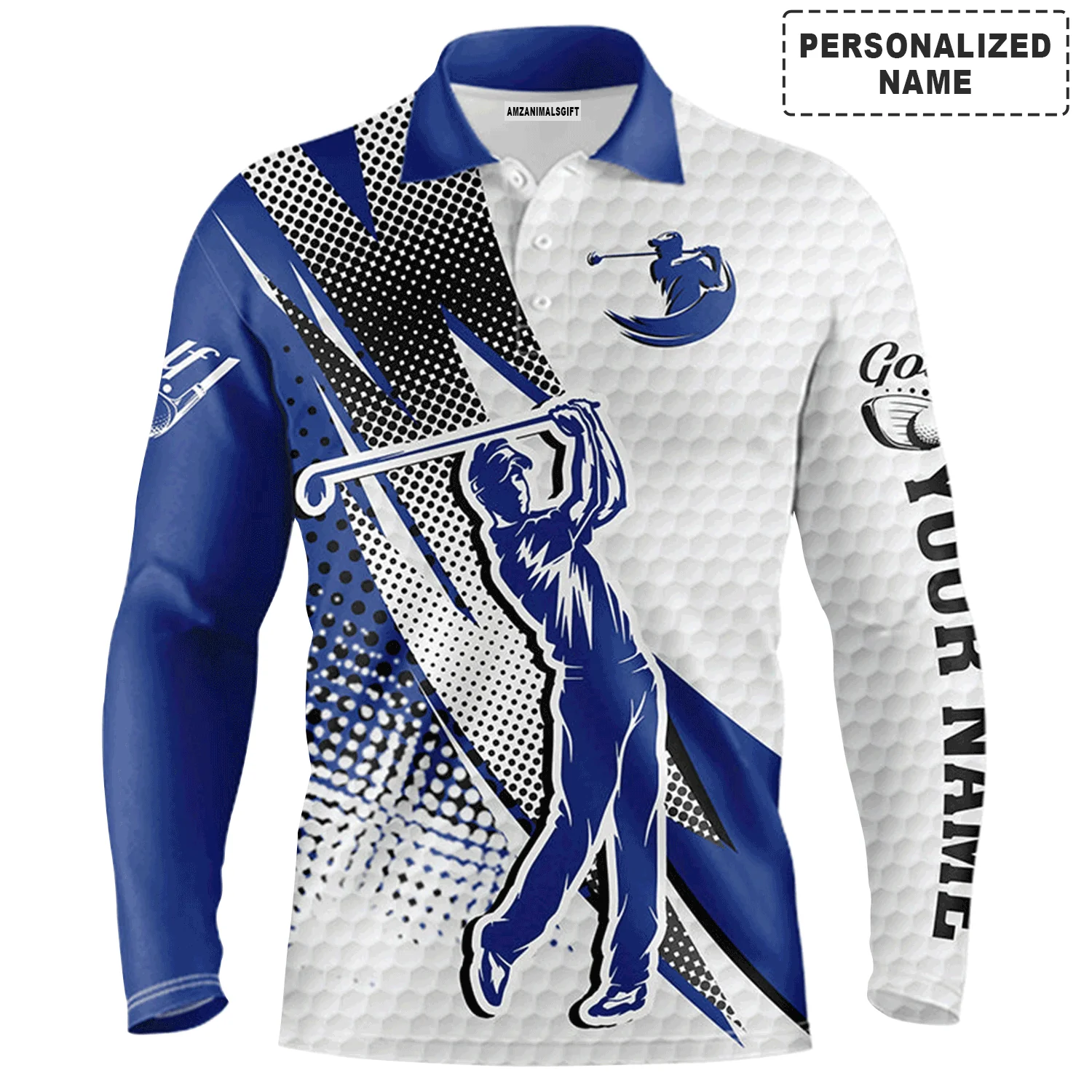 Golf Men Polo Shirt - Custom Name White And Blue Apparel - Personalized Gift For Golf Lover, Male, Husband, Boyfriend, Team Golf - Image 2