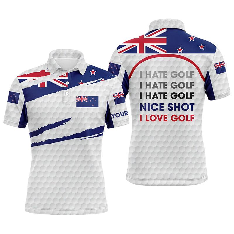 Golf Men Polo Shirt - Custom Name Zealand Flag Apparel, New I Hate Golf Nice Shot I Love Golf Men Golf Polo Shirt - Perfect Polo Shirt For Men, Golfers
