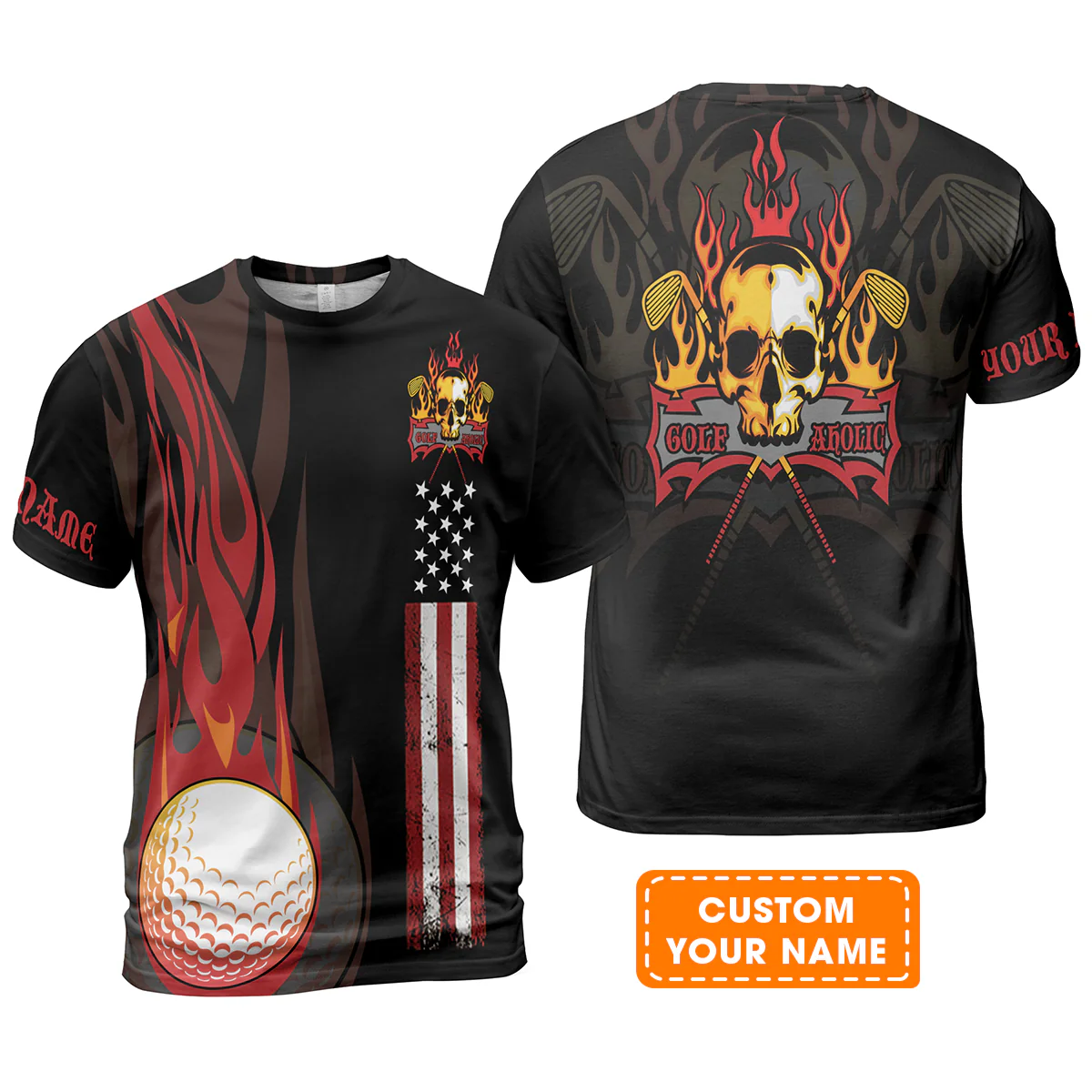 Golf Men Polo Shirt - Flame Skull Golf Ball American Flag Custom Name Polo Shirt - Personalized Gift For Golf Lover, Men, Patriotic - Image 6