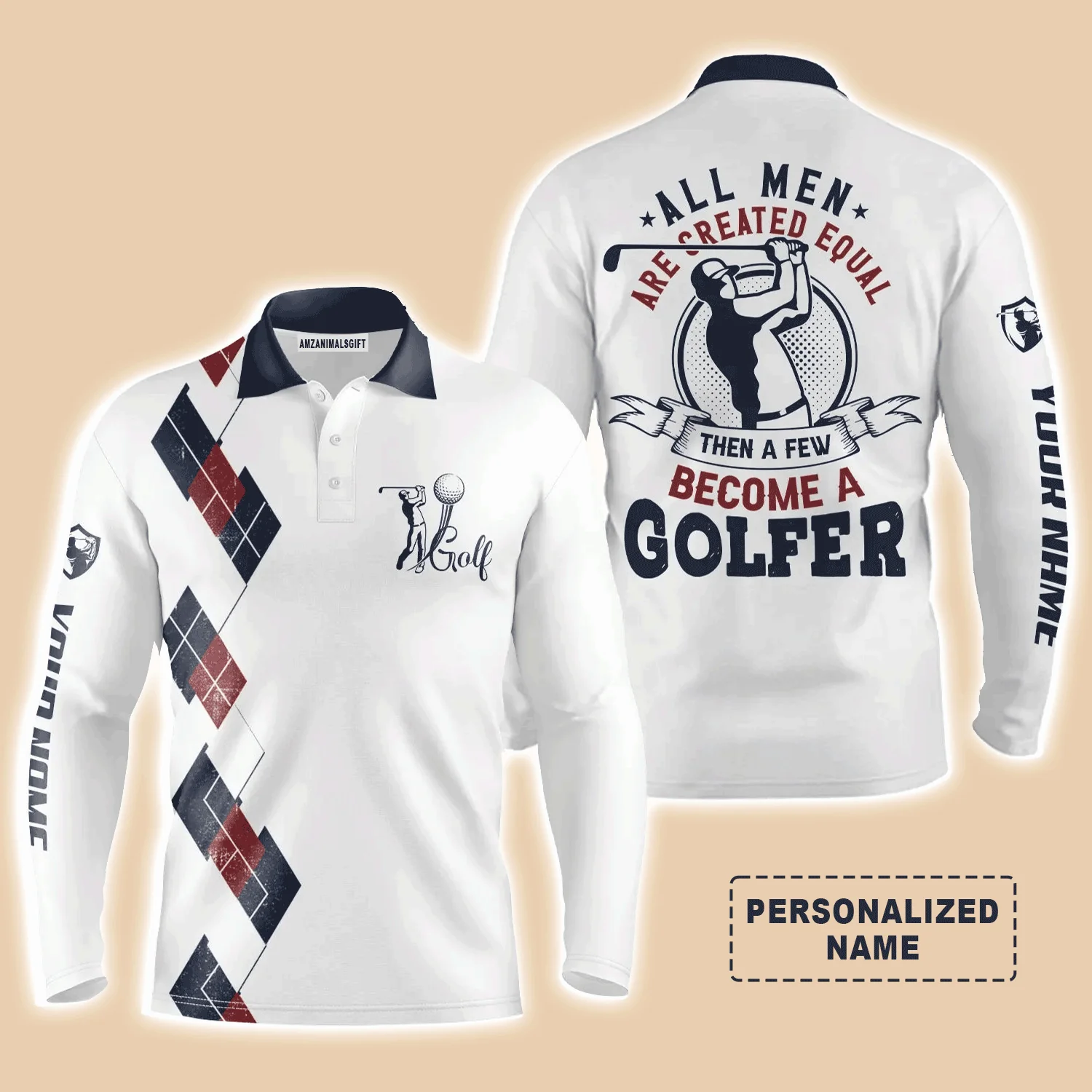Golf Men Polo Shirt - Funny Custom Name Apparel, All Men Are Created Equal Then A Few Become A Golfer Men Golf Polo Shirt - Perfect Polo Shirt For Men - Image 2