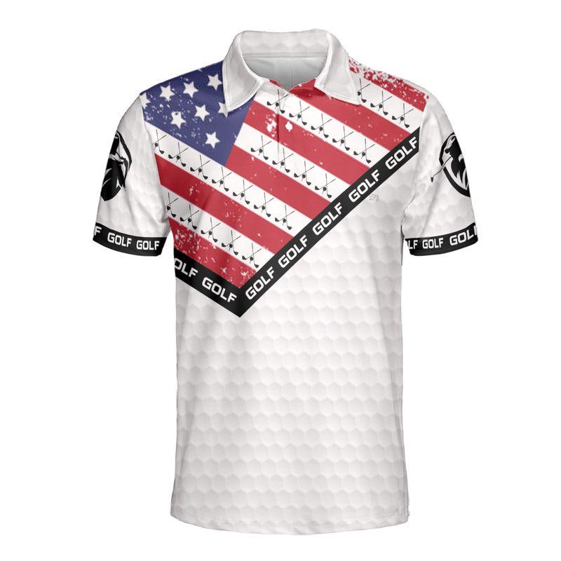 Golf Men Polo Shirt, Golf And Whiskey Polo Shirts For Men, American Flag Polo Shirts, Golf Pattern Men's Short Sleeve Polo Shirt - Image 2