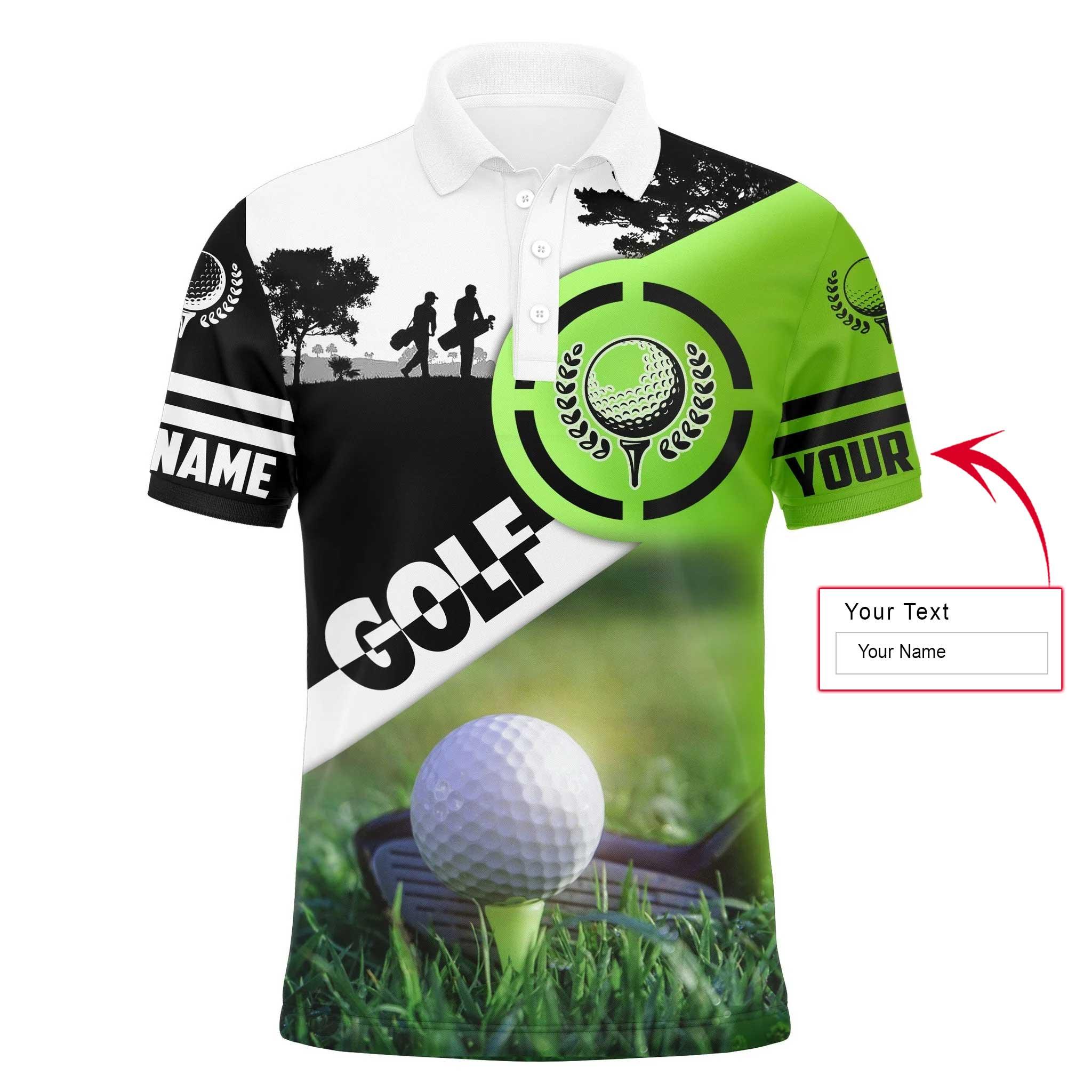 Golf Men Polo Shirt - Golf Balls, Custom Name Green Apparel - Personalized Gift For Golf Lover, Men, Husband, Team, Boyfriend