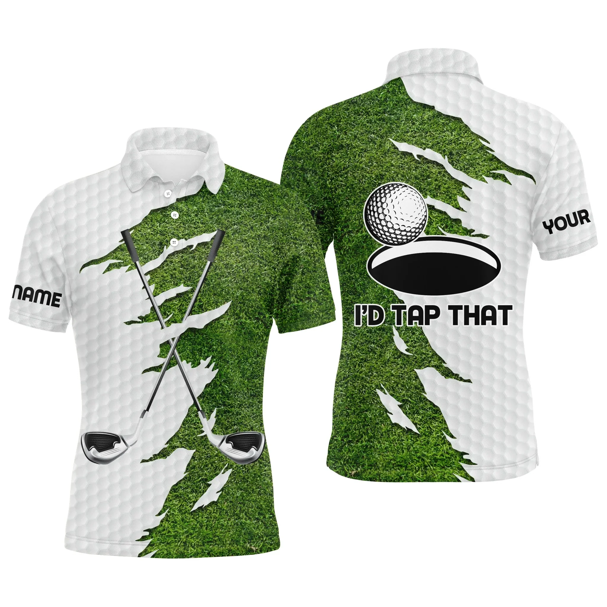 Golf Men Polo Shirt - Green Golf Course Custom Name Apparel - I'd Tap That Men Golf Polo Shirt - Personalized Gift For Golf Men, Golfers