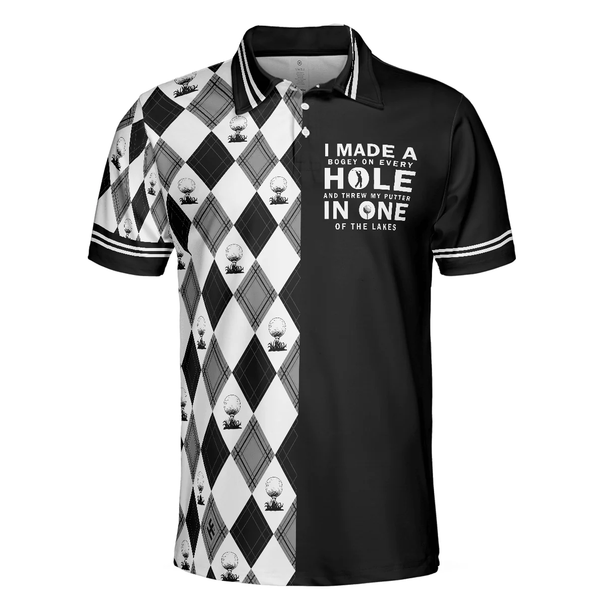 Golf Men Polo Shirt, I Made A Bogey On Every Hole Polo Shirt, Black And White Argyle Pattern Polo Shirt, Cool Golf Shirt For Men, Golfers - Image 3