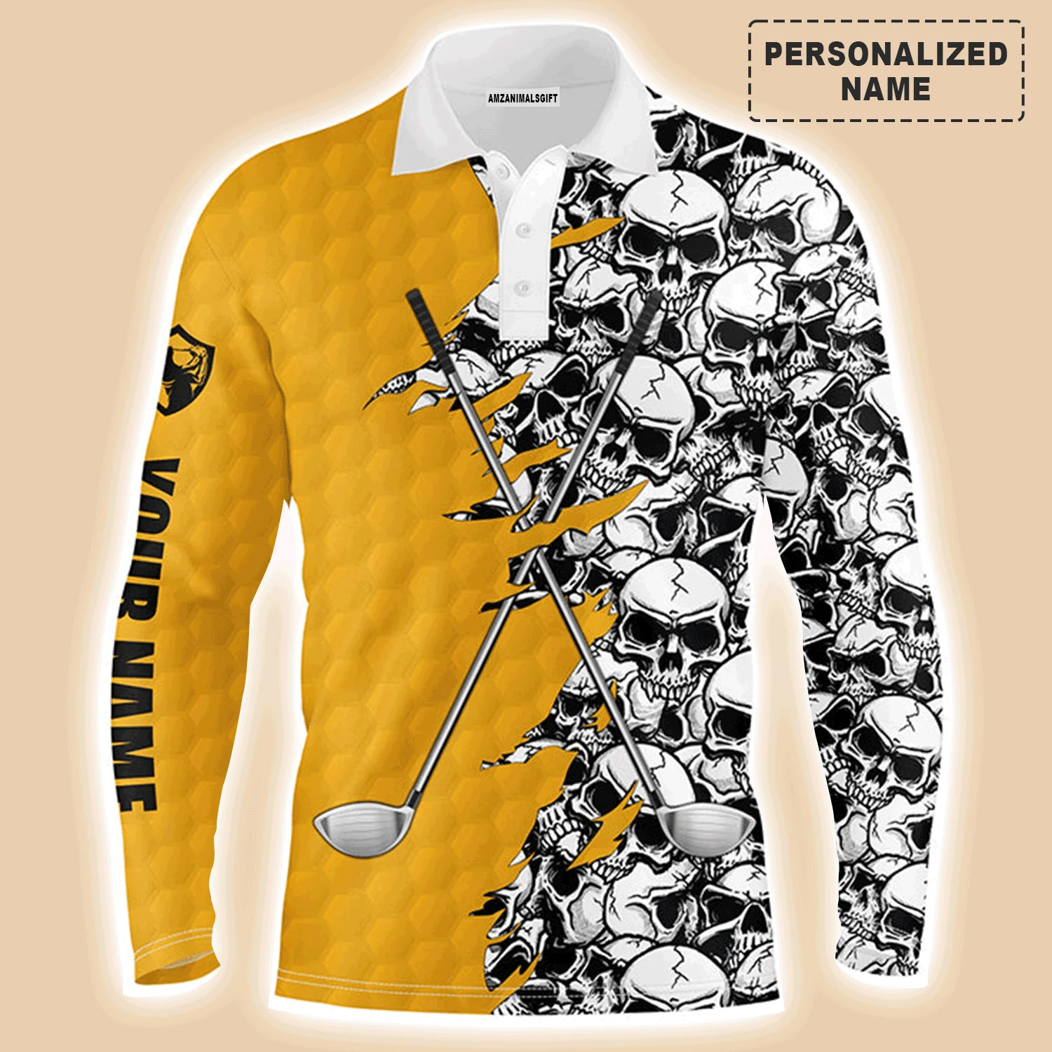 Golf Men Polo Shirt, Pattern Skull Golf Clubs Performance Custom Name Apparel - Personalized Sports Gift For Men, Husband, Boyfriend, Golf Lovers - Image 10