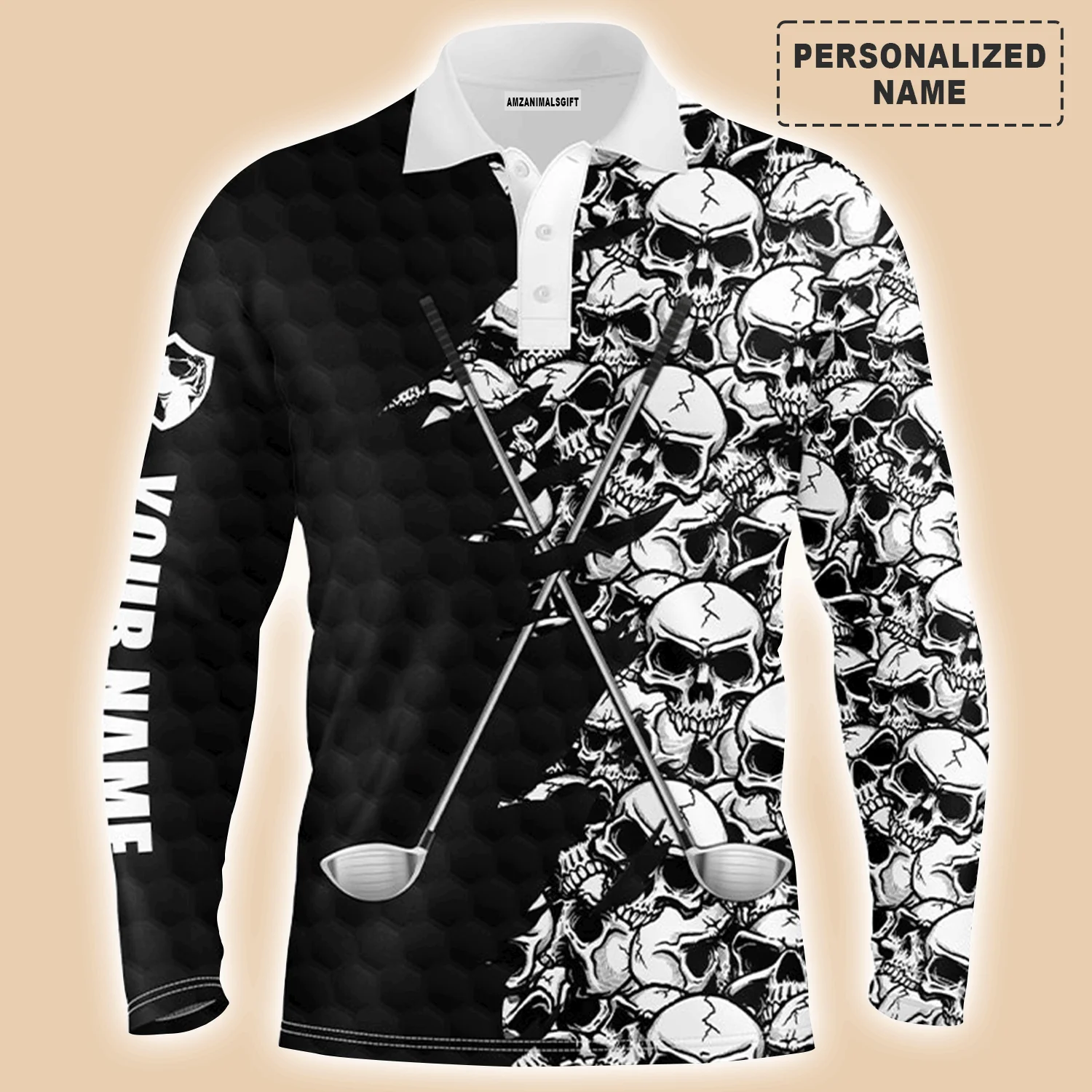 Golf Men Polo Shirt, Pattern Skull Golf Clubs Performance Custom Name Apparel - Personalized Sports Gift For Men, Husband, Boyfriend, Golf Lovers - Image 11