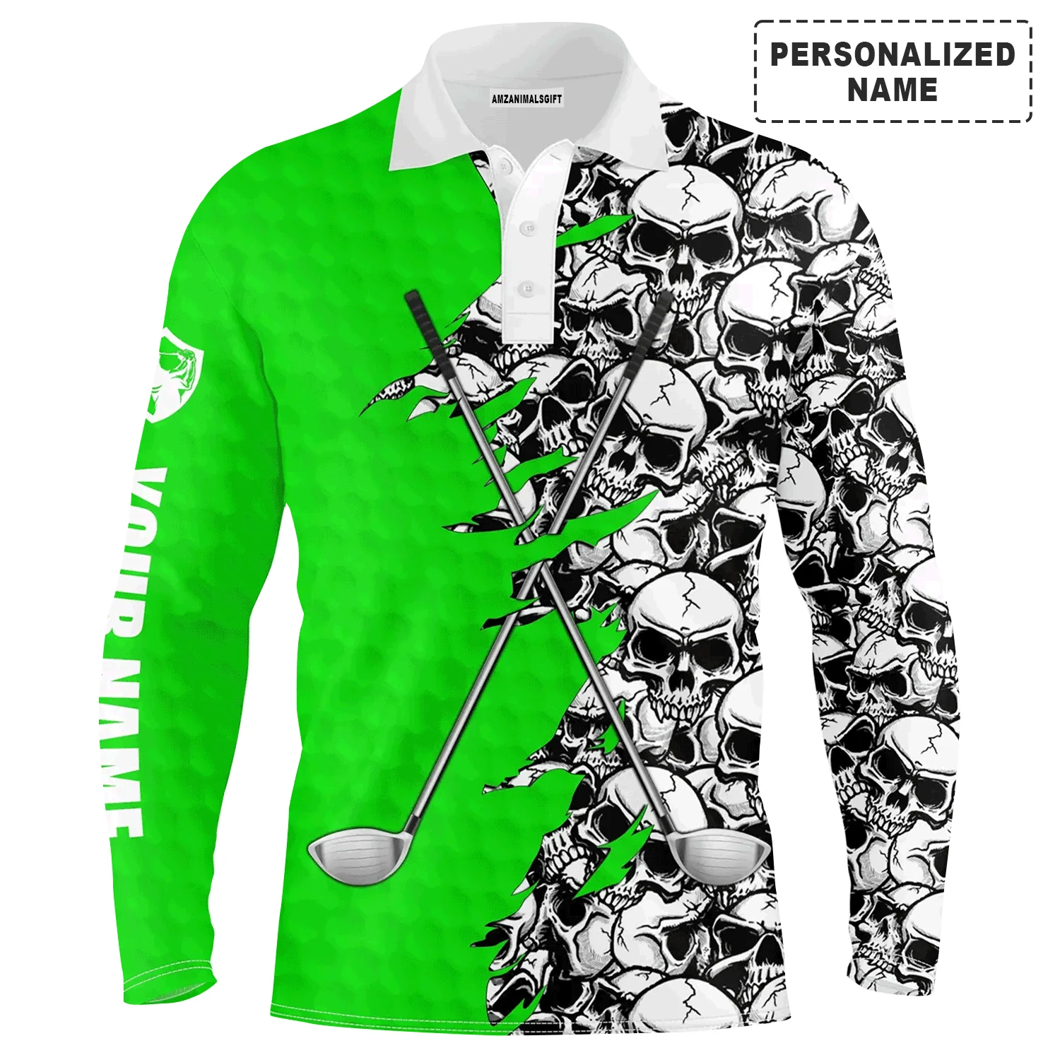 Golf Men Polo Shirt, Pattern Skull Golf Clubs Performance Custom Name Apparel - Personalized Sports Gift For Men, Husband, Boyfriend, Golf Lovers - Image 14