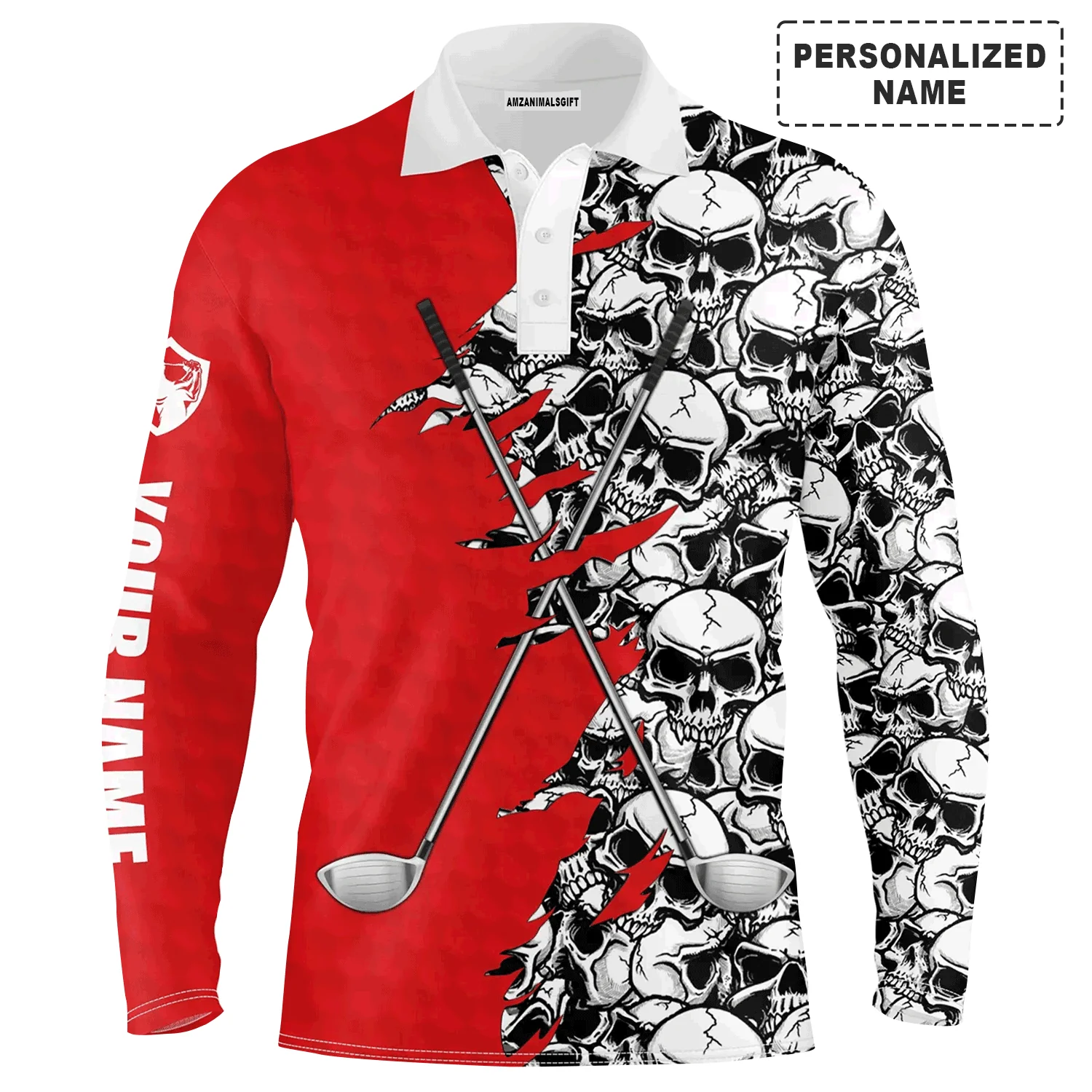 Golf Men Polo Shirt, Pattern Skull Golf Clubs Performance Custom Name Apparel - Personalized Sports Gift For Men, Husband, Boyfriend, Golf Lovers - Image 15