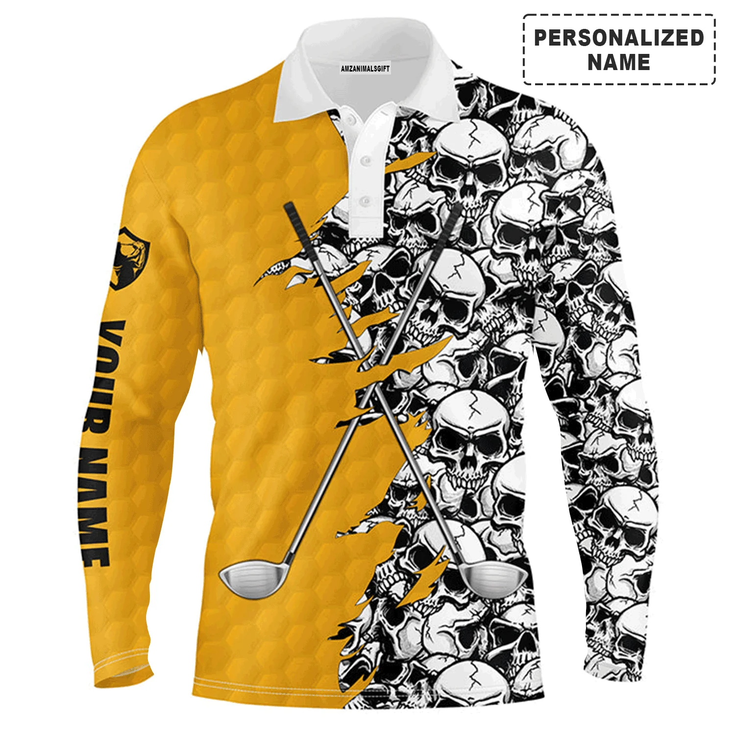Golf Men Polo Shirt, Pattern Skull Golf Clubs Performance Custom Name Apparel - Personalized Sports Gift For Men, Husband, Boyfriend, Golf Lovers - Image 17