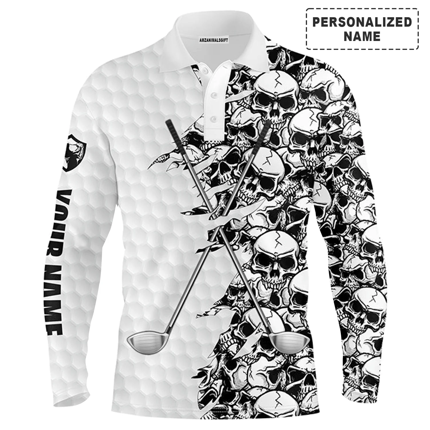 Golf Men Polo Shirt, Pattern Skull Golf Clubs Performance Custom Name Apparel - Personalized Sports Gift For Men, Husband, Boyfriend, Golf Lovers - Image 18