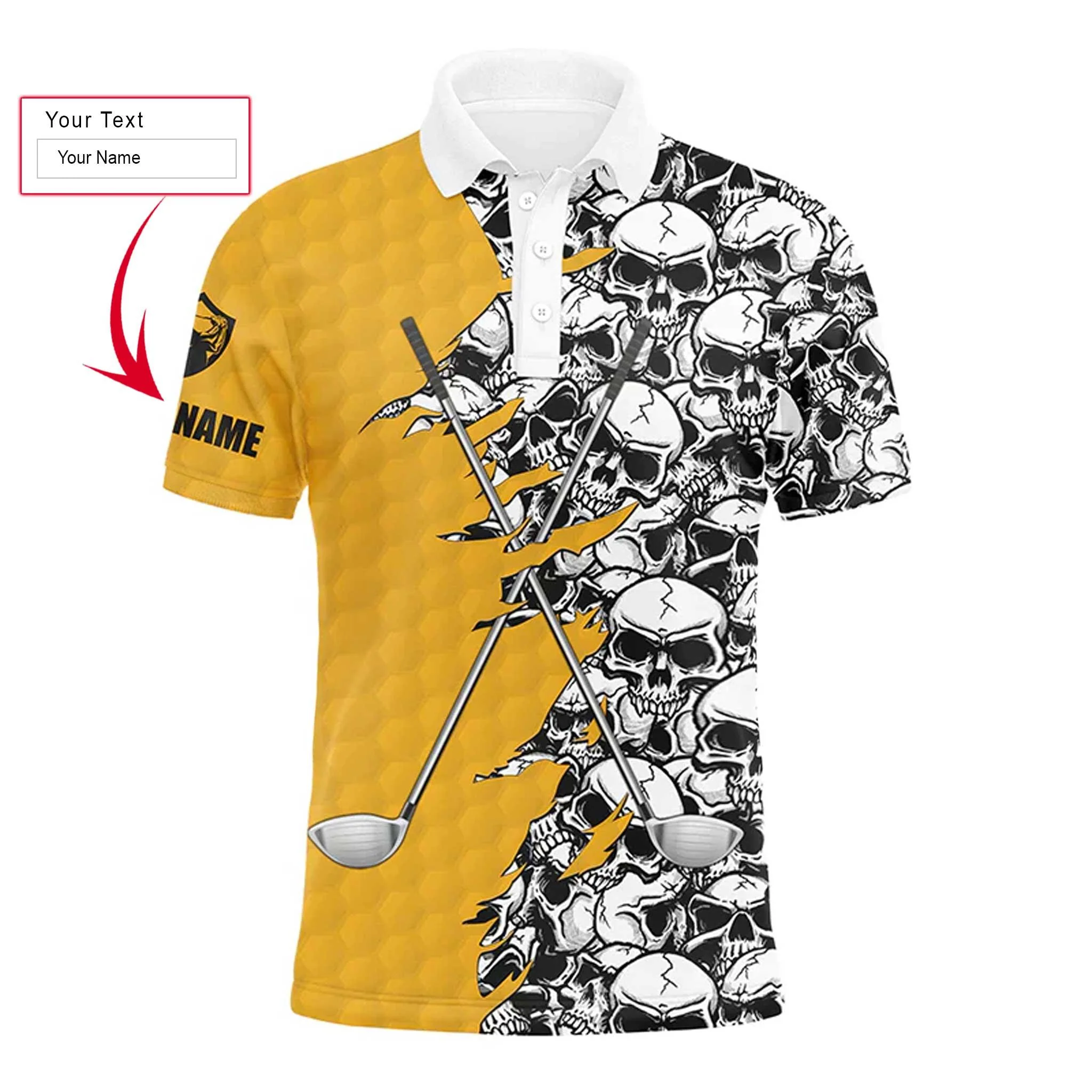 Golf Men Polo Shirt, Pattern Skull Golf Clubs Performance Custom Name Apparel - Personalized Sports Gift For Men, Husband, Boyfriend, Golf Lovers - Image 4